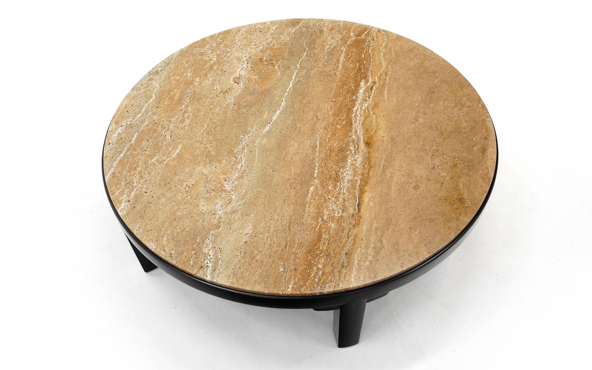 Mid-Century Modern Travertine Marble-Top Round Dunbar Coffee Table by Edward Wormley, Beautiful
