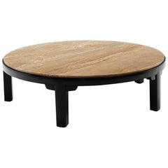 Travertine Marble-Top Round Dunbar Coffee Table by Edward Wormley, Beautiful