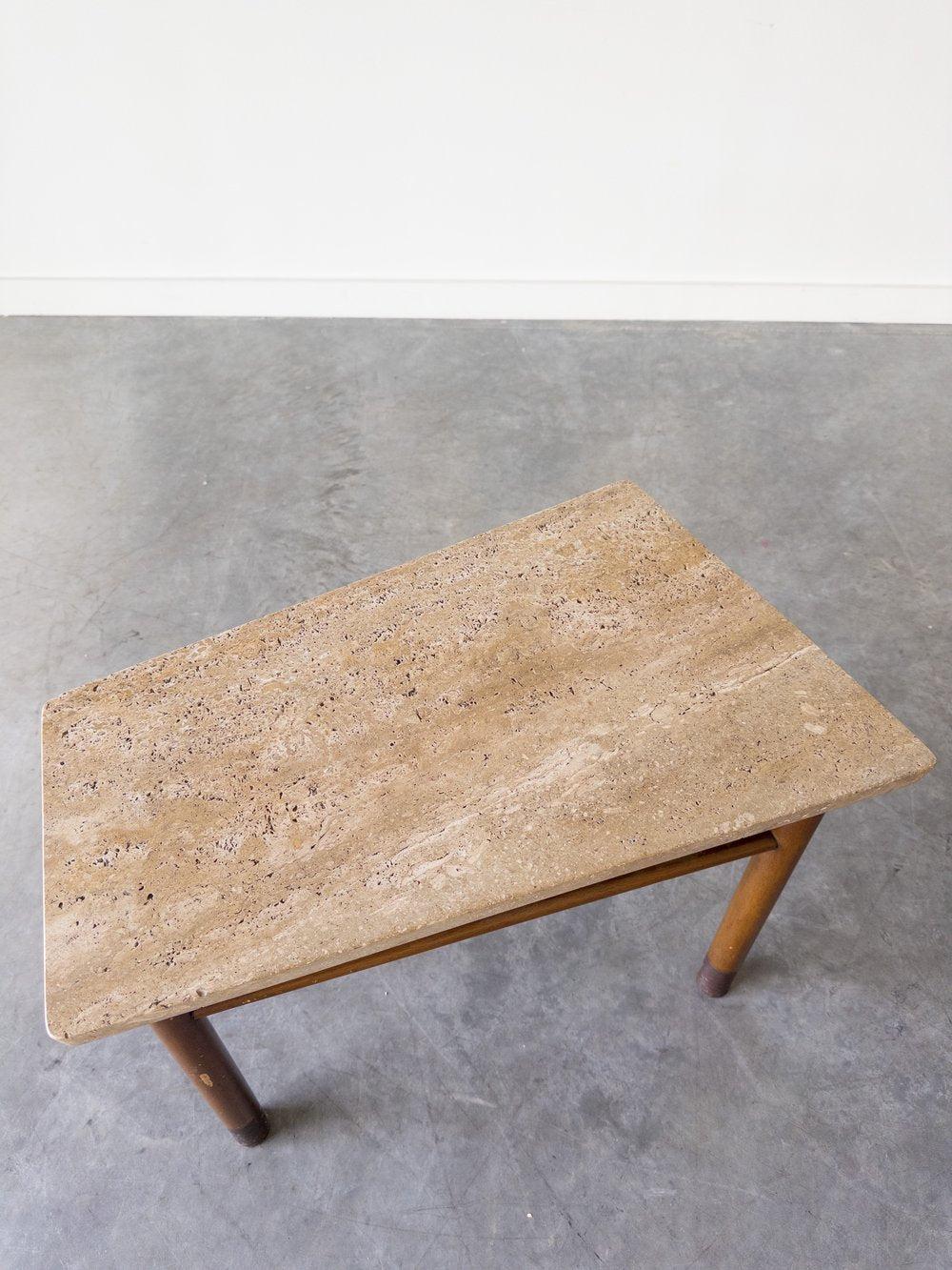 Mid-Century Modern Travertine Marble-top Wedge End Table by Edward Wormley For Dunbar For Sale