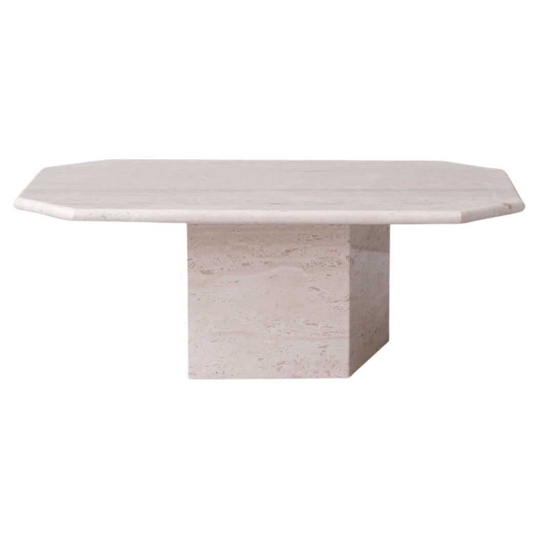 MidCentury Oval Travertine and Wood Coffee Table at 1stDibs
