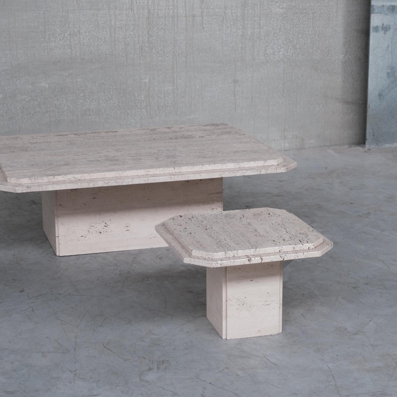 Belgian Travertine Mid-Century Coffee Table and Side Table Set For Sale