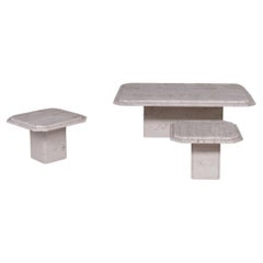 Retro Travertine Mid-Century Coffee Table and Side Table Set