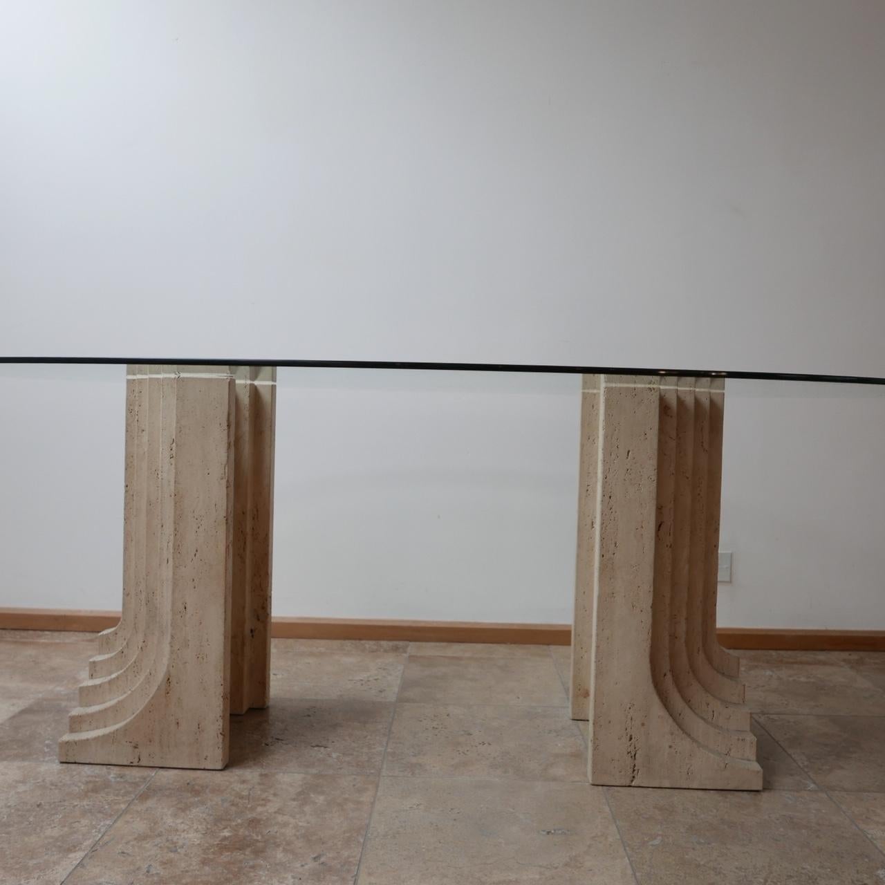 French Travertine Midcentury Dining Table by Carlo Scarpa