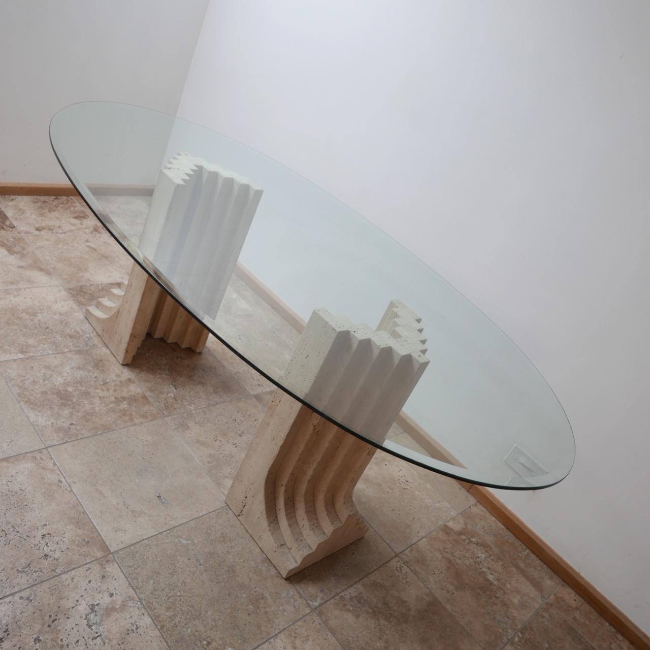 Beveled Travertine Midcentury Dining Table by Carlo Scarpa