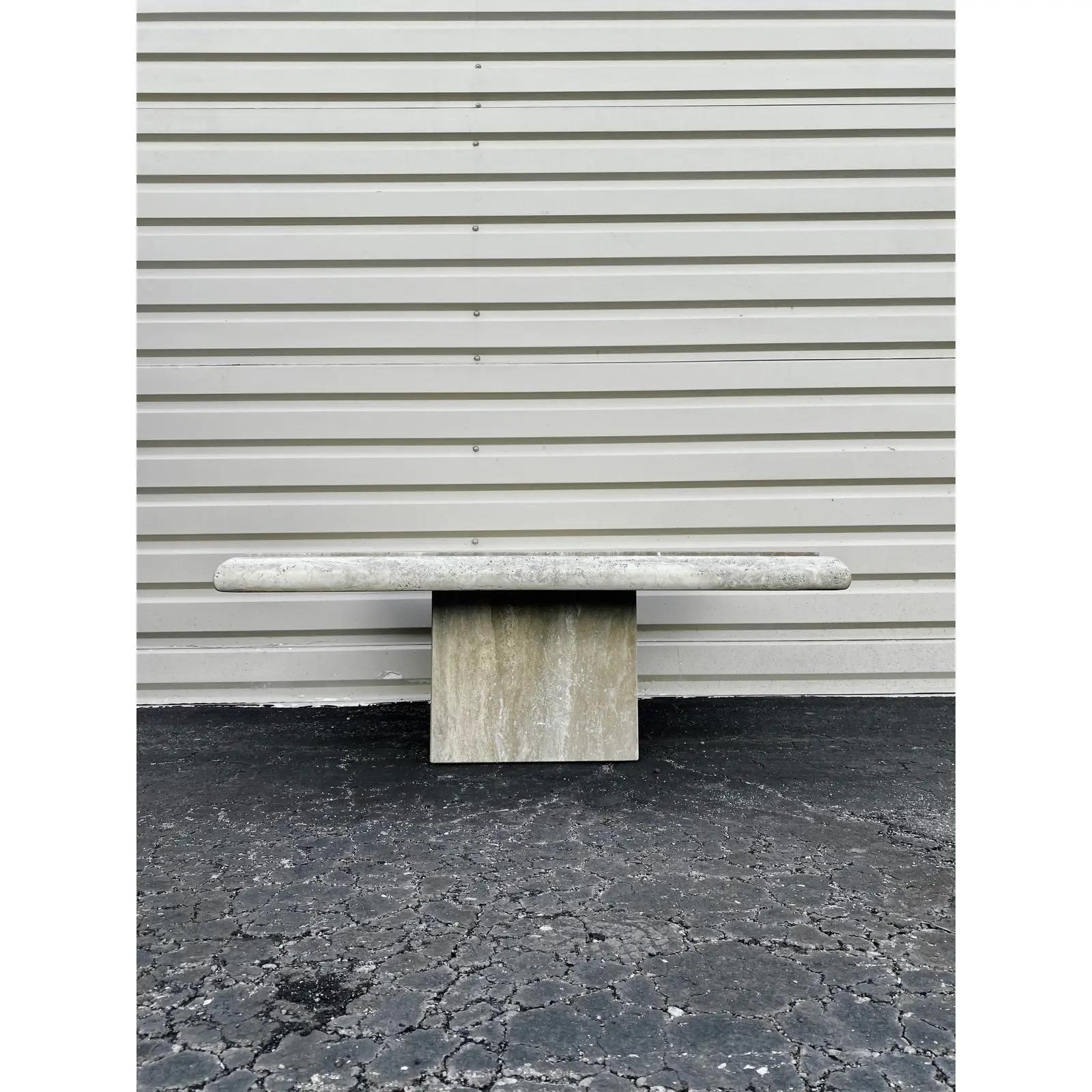 Travertine Minimalist 80s Square Cocktail Table  In Good Condition For Sale In Fort Collins, CO