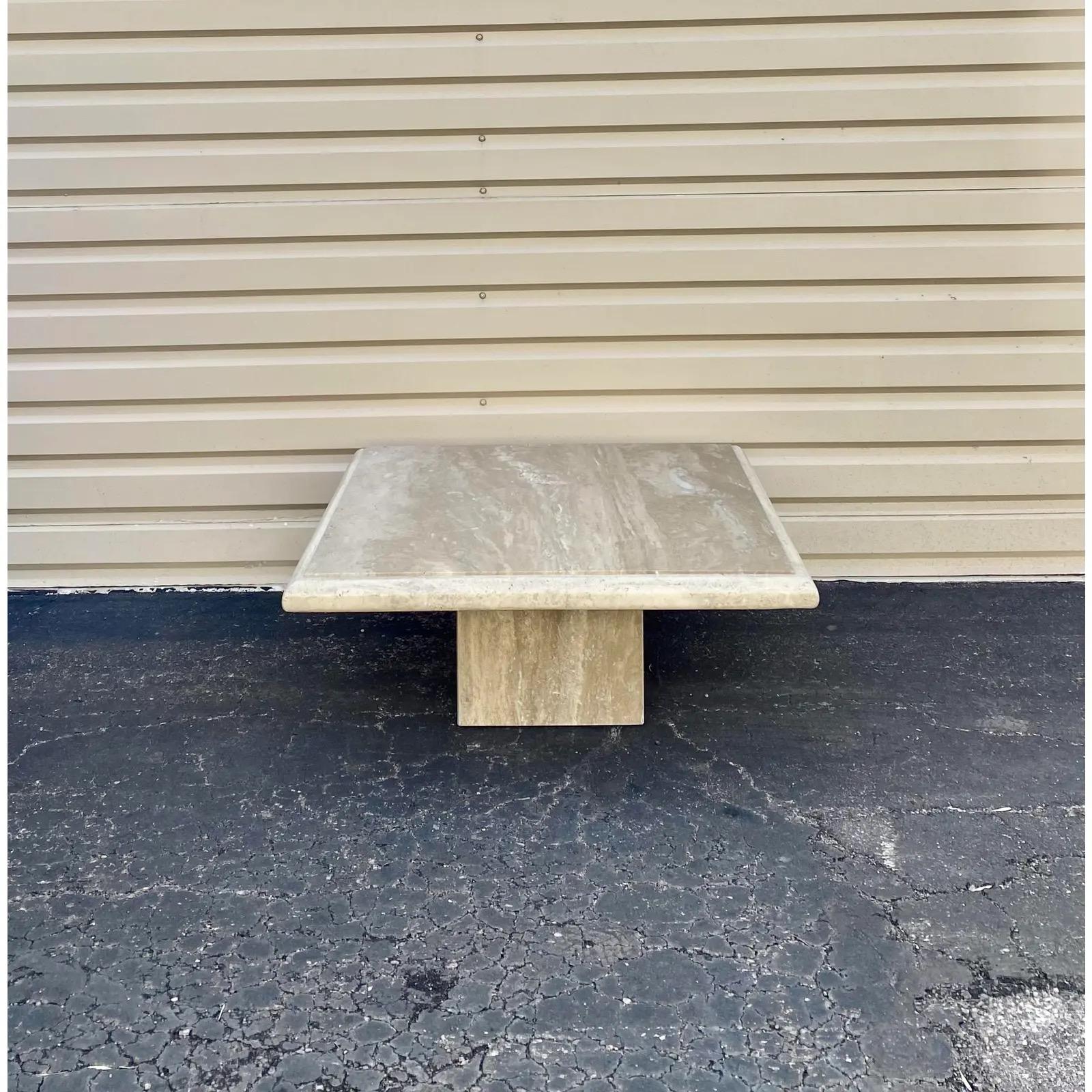 20th Century Travertine Minimalist 80s Square Cocktail Table  For Sale