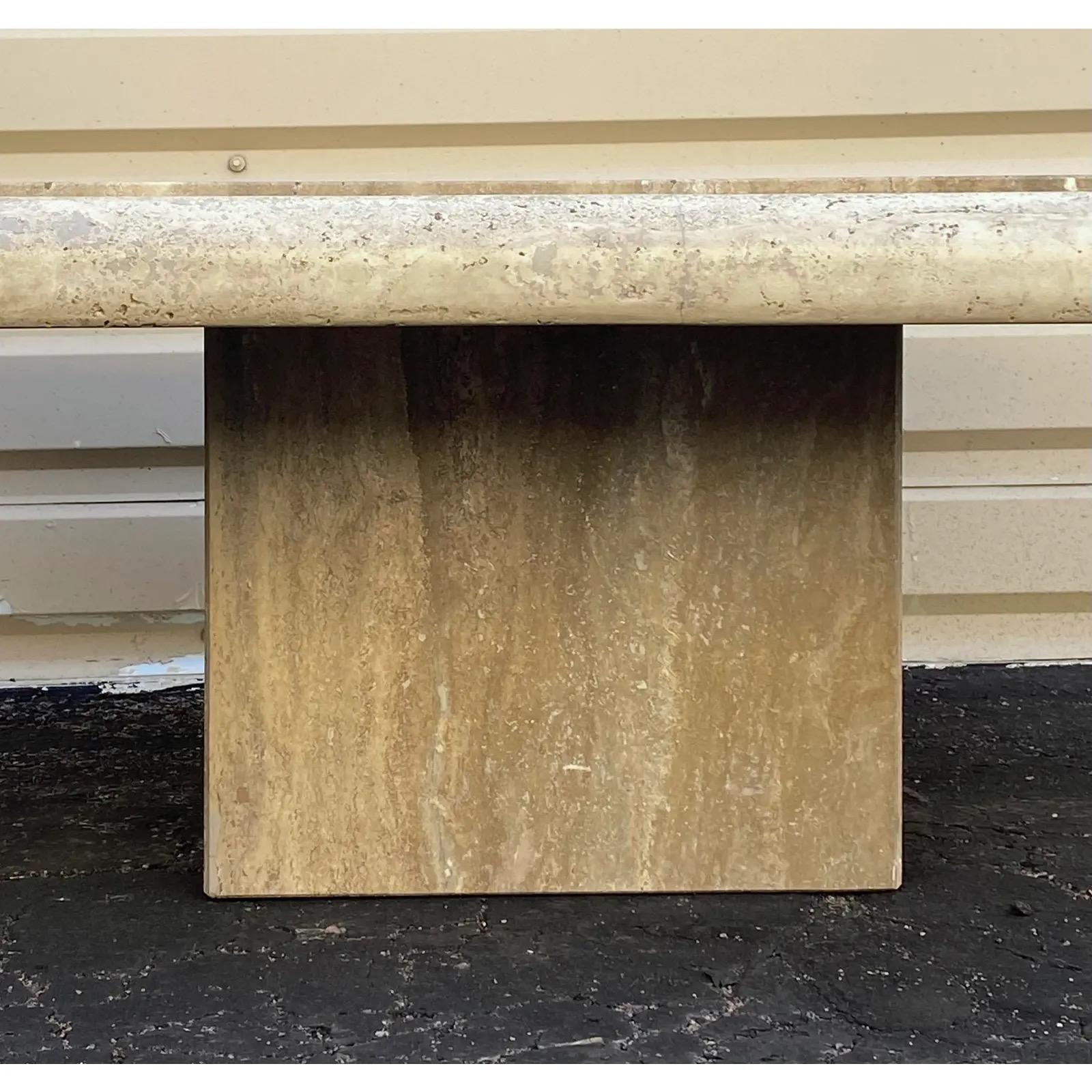 Travertine Minimalist 80s Square Cocktail Table  For Sale 4