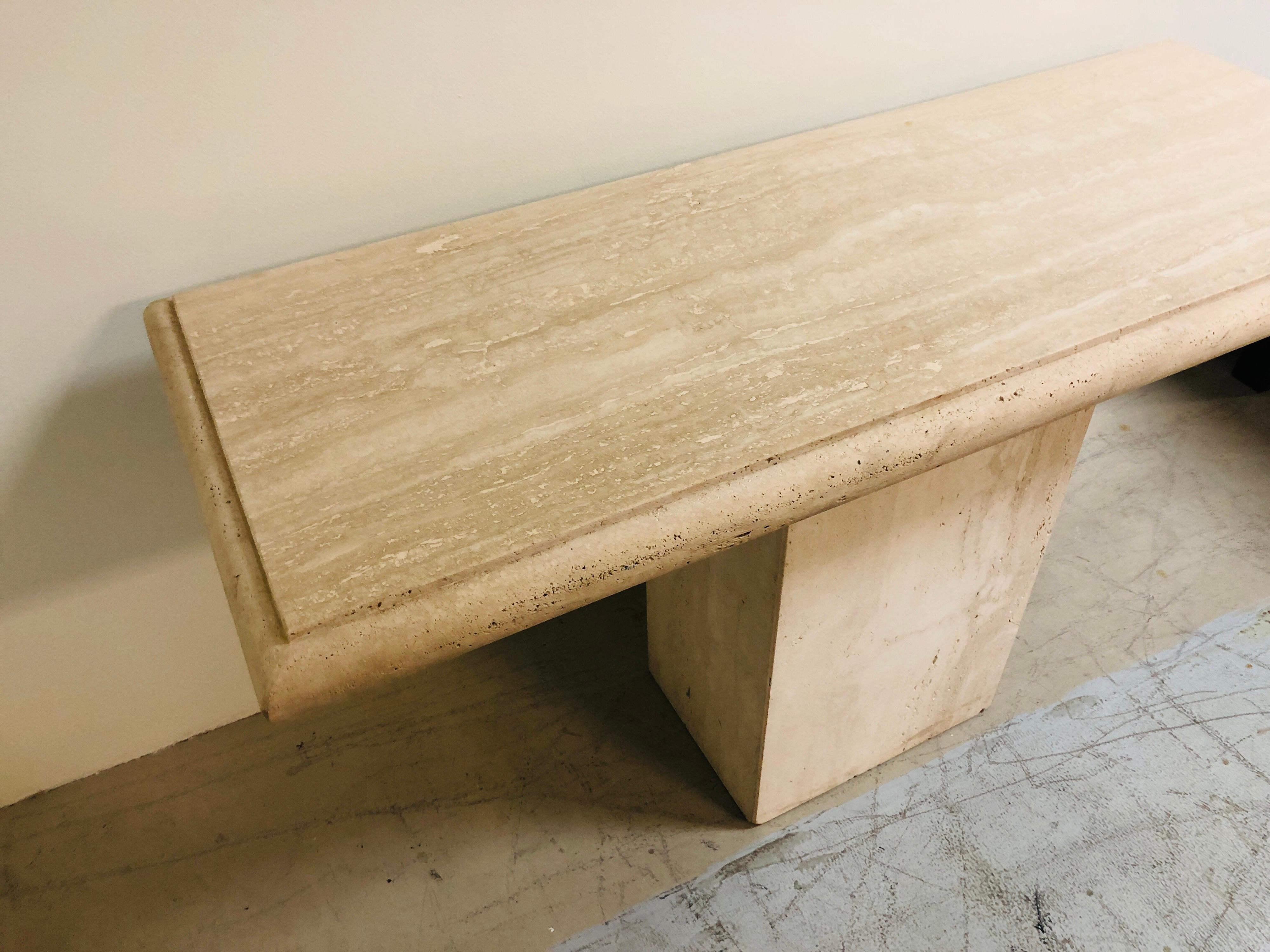 Travertine Minimalist Console table, 1970s 1