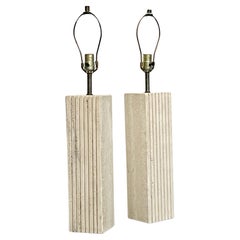 Vintage Travertine Minimalist Pair of Italian Table Lamps 1965