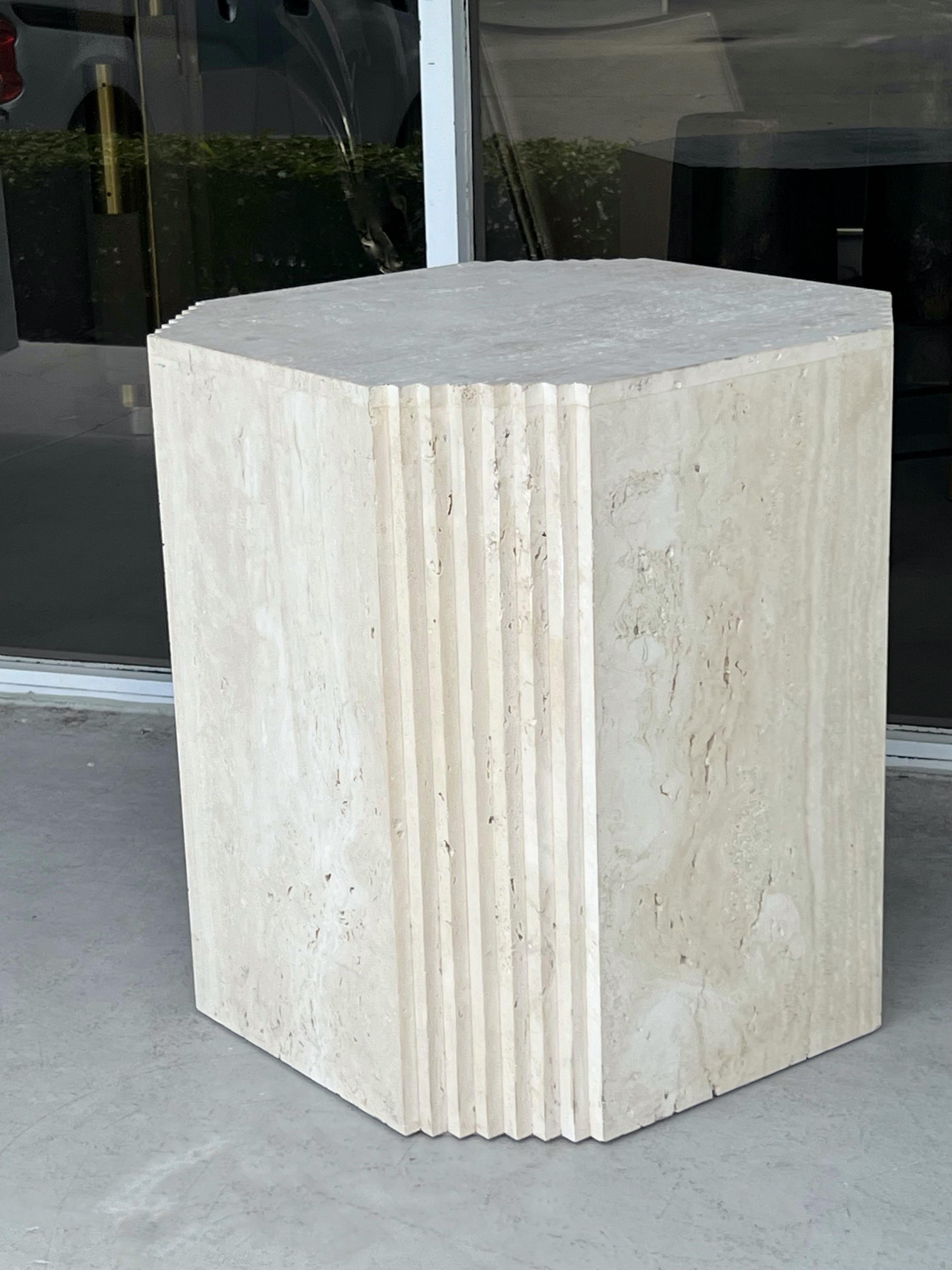 Italian Travertine Monolithic Dining Table Base Minimalist Stepped Deco Design