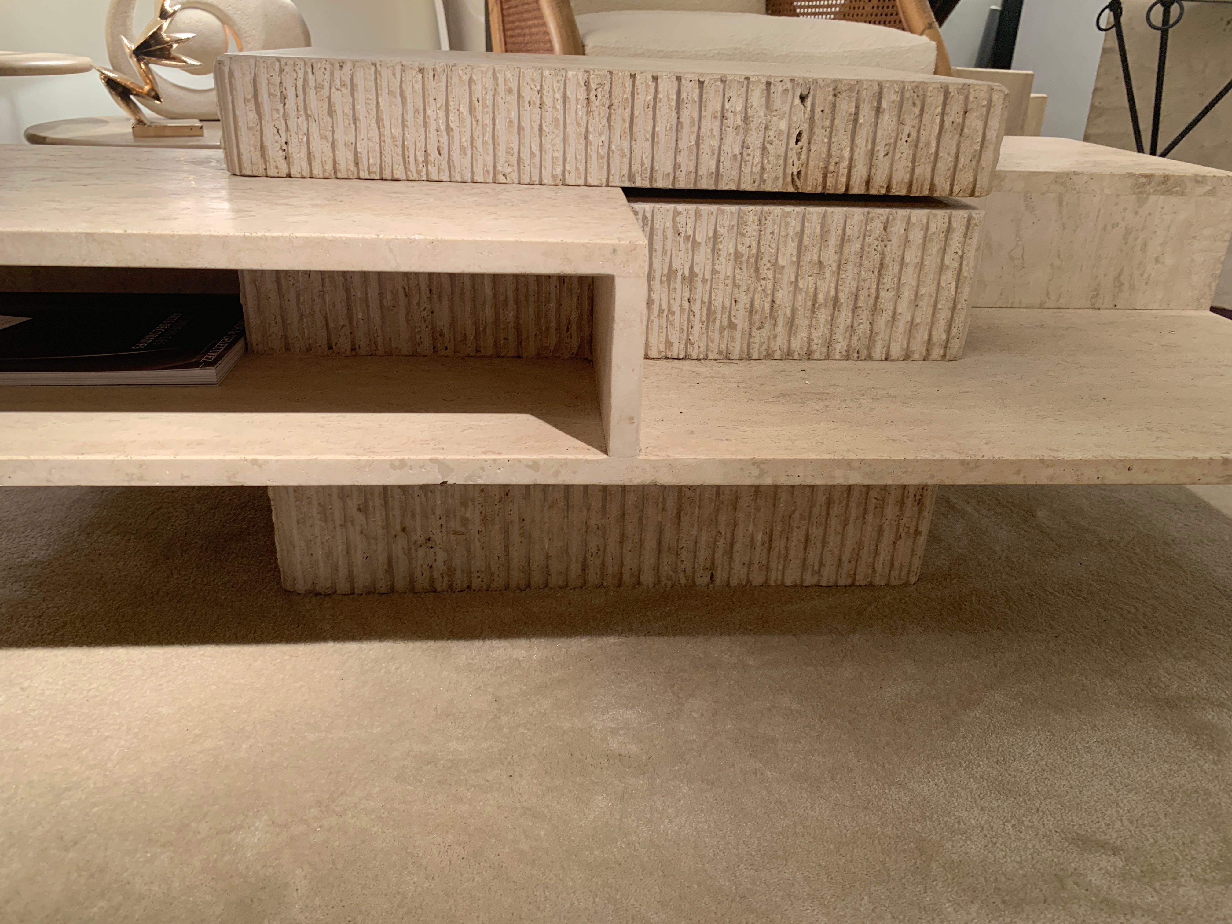 French Travertine Multi Level Coffee Table, France, 1970s