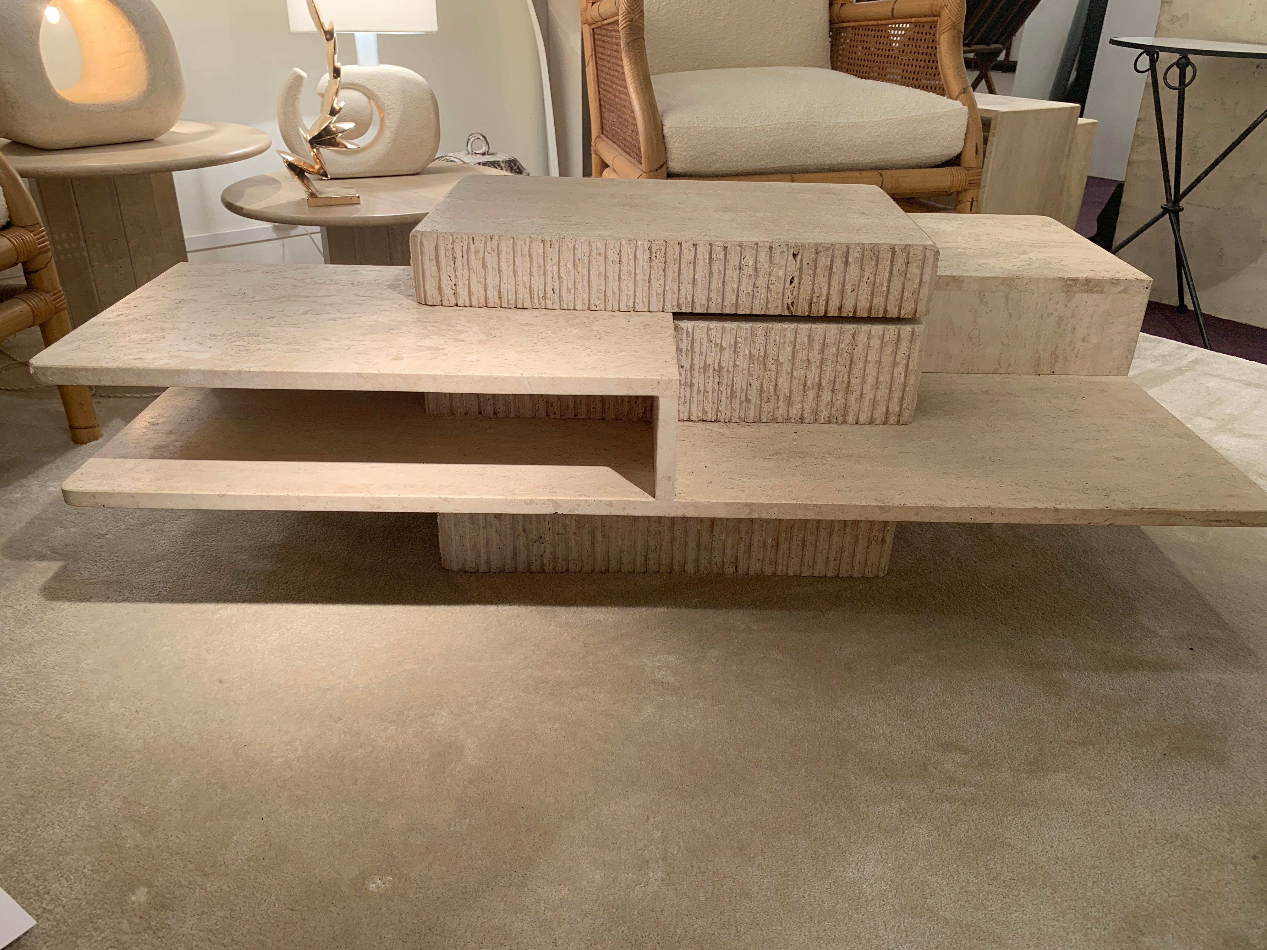 Travertine Multi Level Coffee Table, France, 1970s In Good Condition In New York, NY