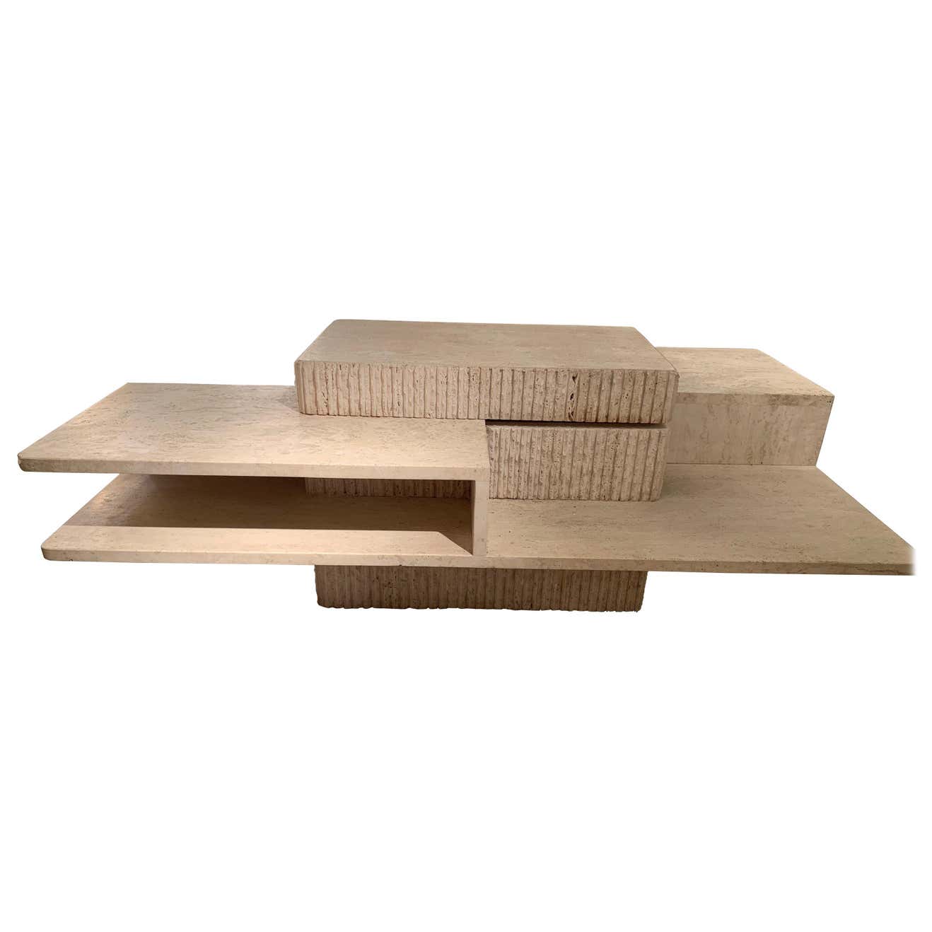 Travertine Multi Level Coffee Table, France, 1970s at 1stDibs