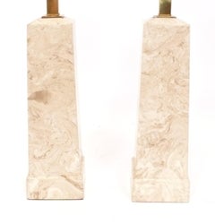 Travertine Obelisk Lamps Robsjohn Gibbings Style Mid Century Modern