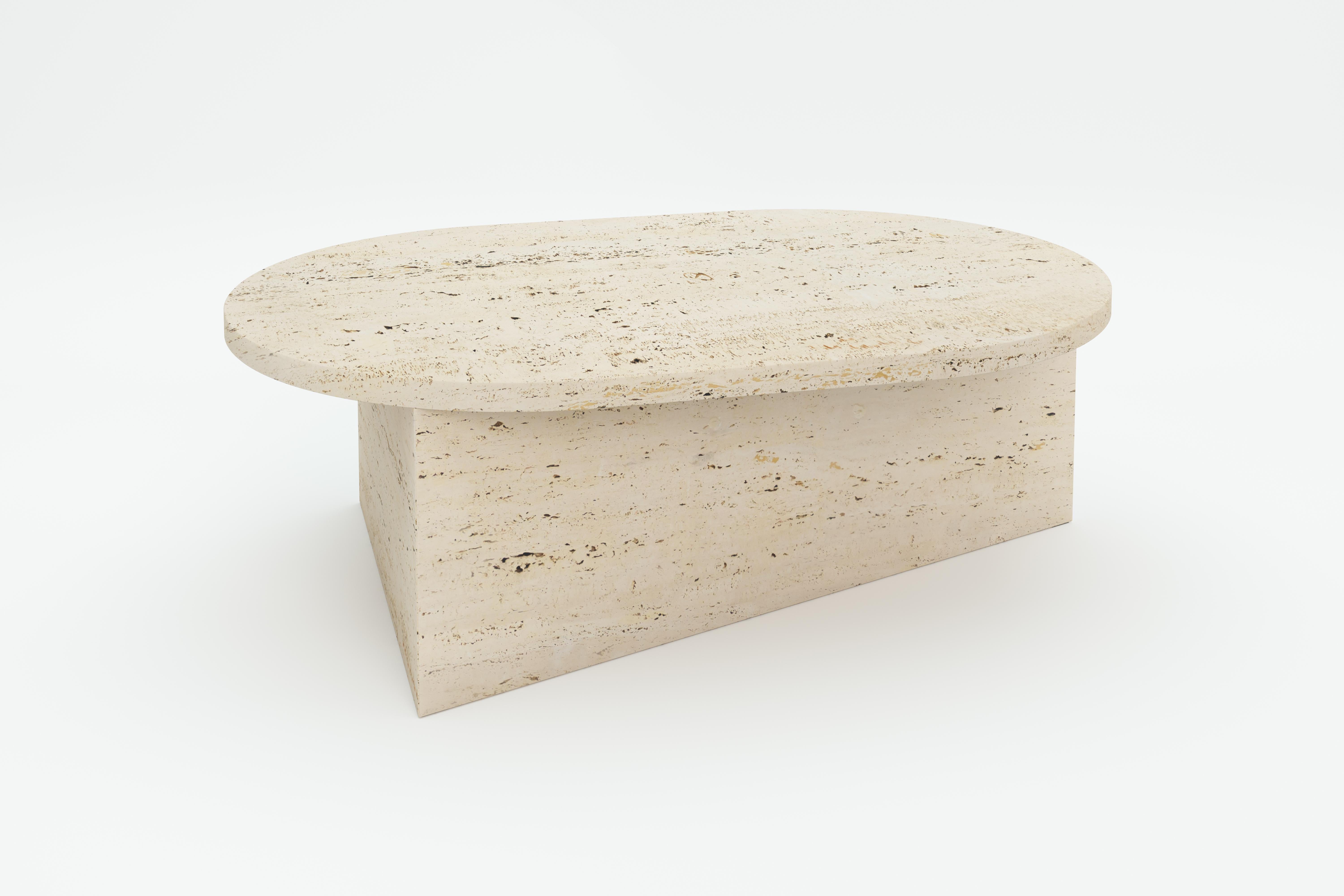 Travertine Oblong Prisma 105 coffe table by Sebastian Scherer
Dimensions: D105 x W70x H35 cm
Materials: Travertine.
Weight: 90.4 kg.
Also Available in: Glass, Mirror, Steel, different dimensions.

All joining edges precisely glued in mitre /
