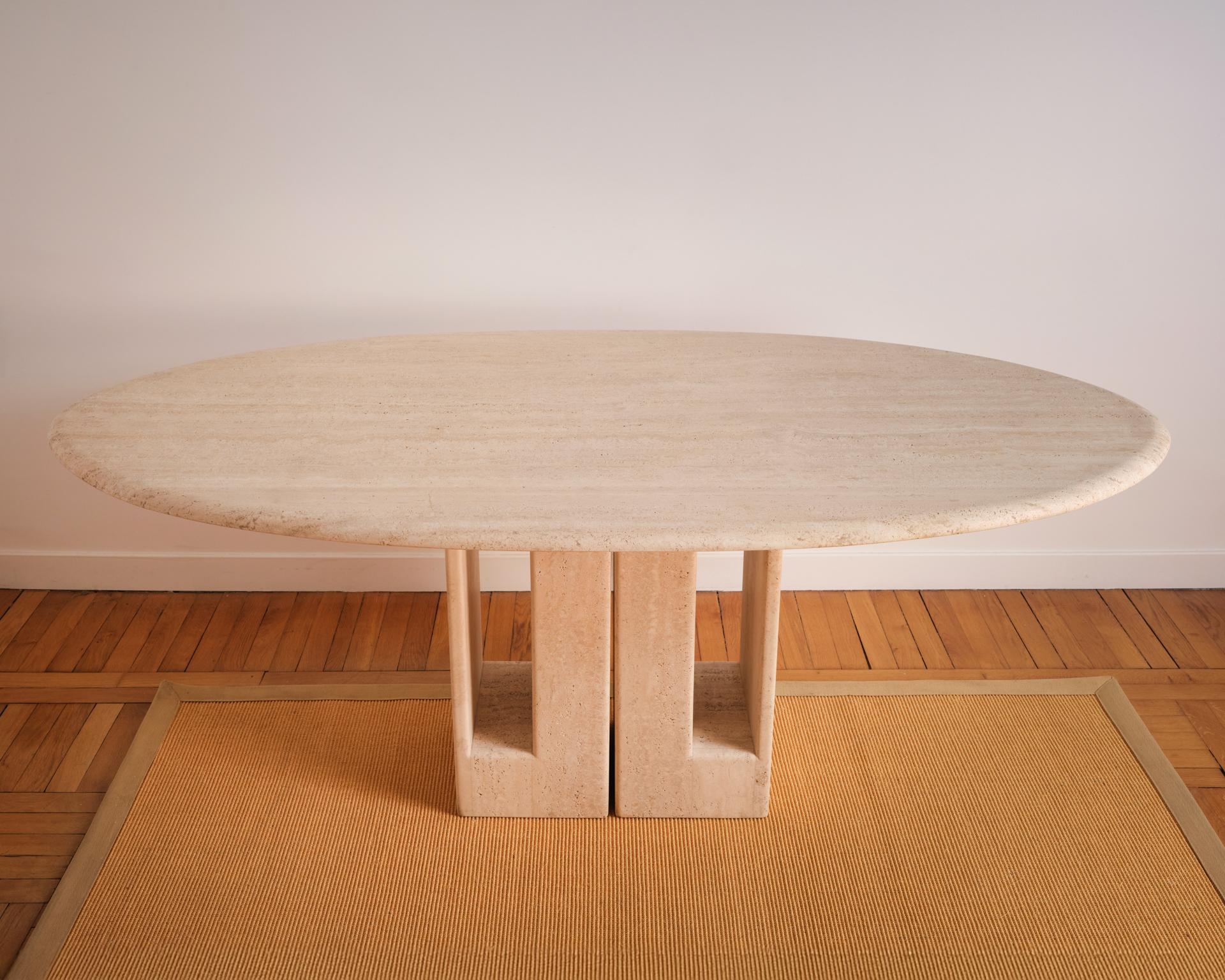 Arts and Crafts Travertine oblong table - Berraldacci For Sale