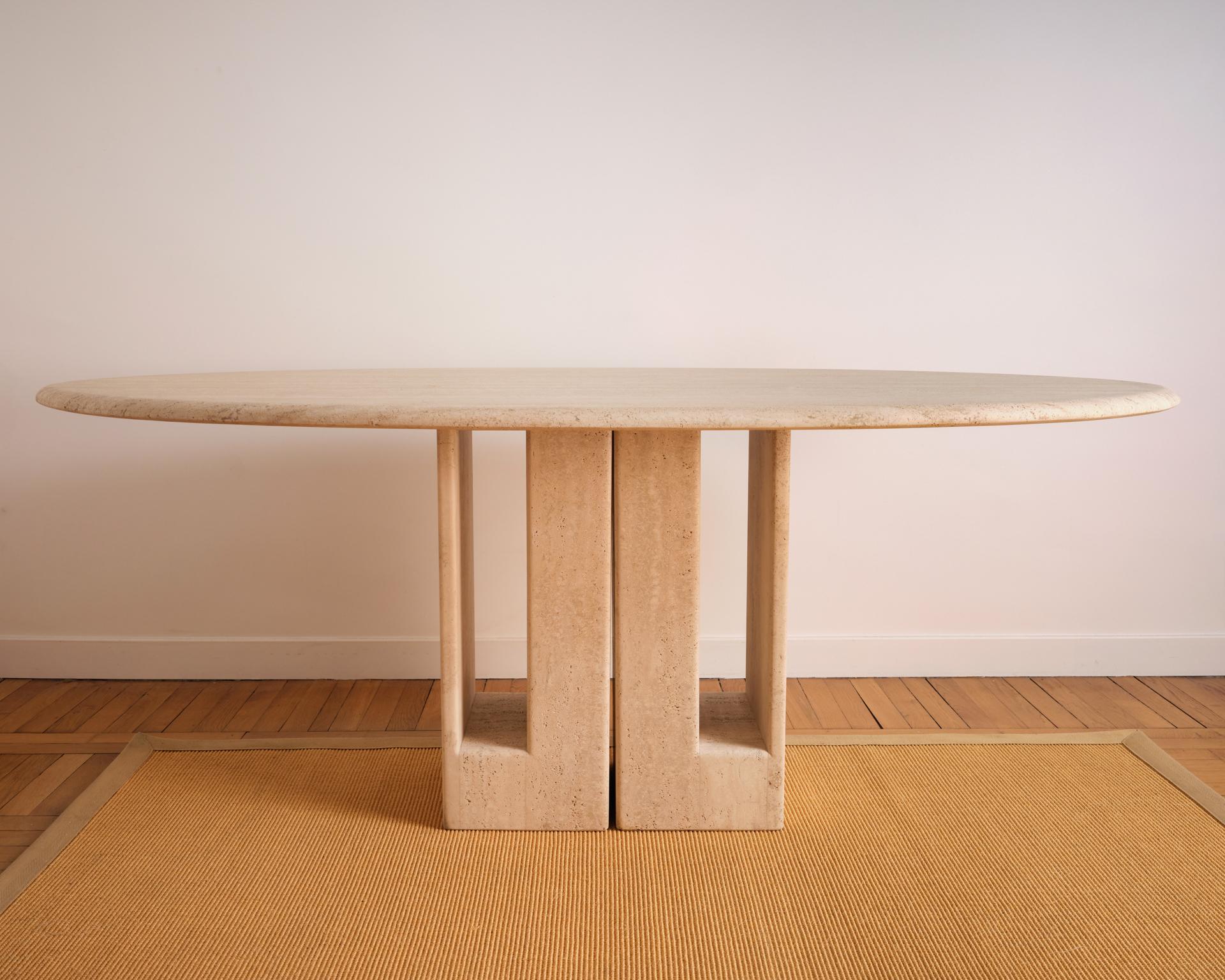 French Travertine oblong table - Berraldacci For Sale