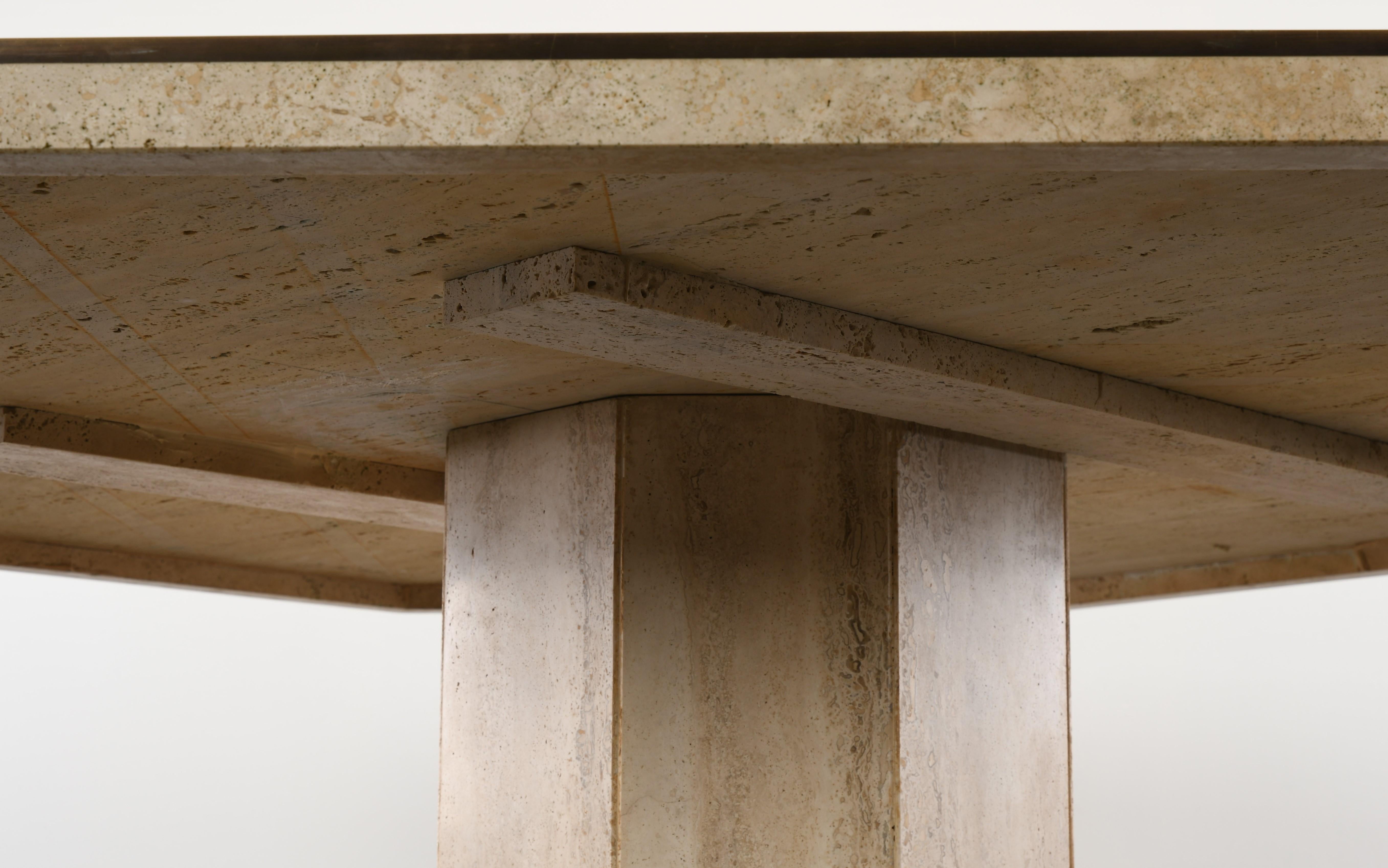 Travertine Octagonal Dining Table with Brass Roche Bobois Style, 1970s 4
