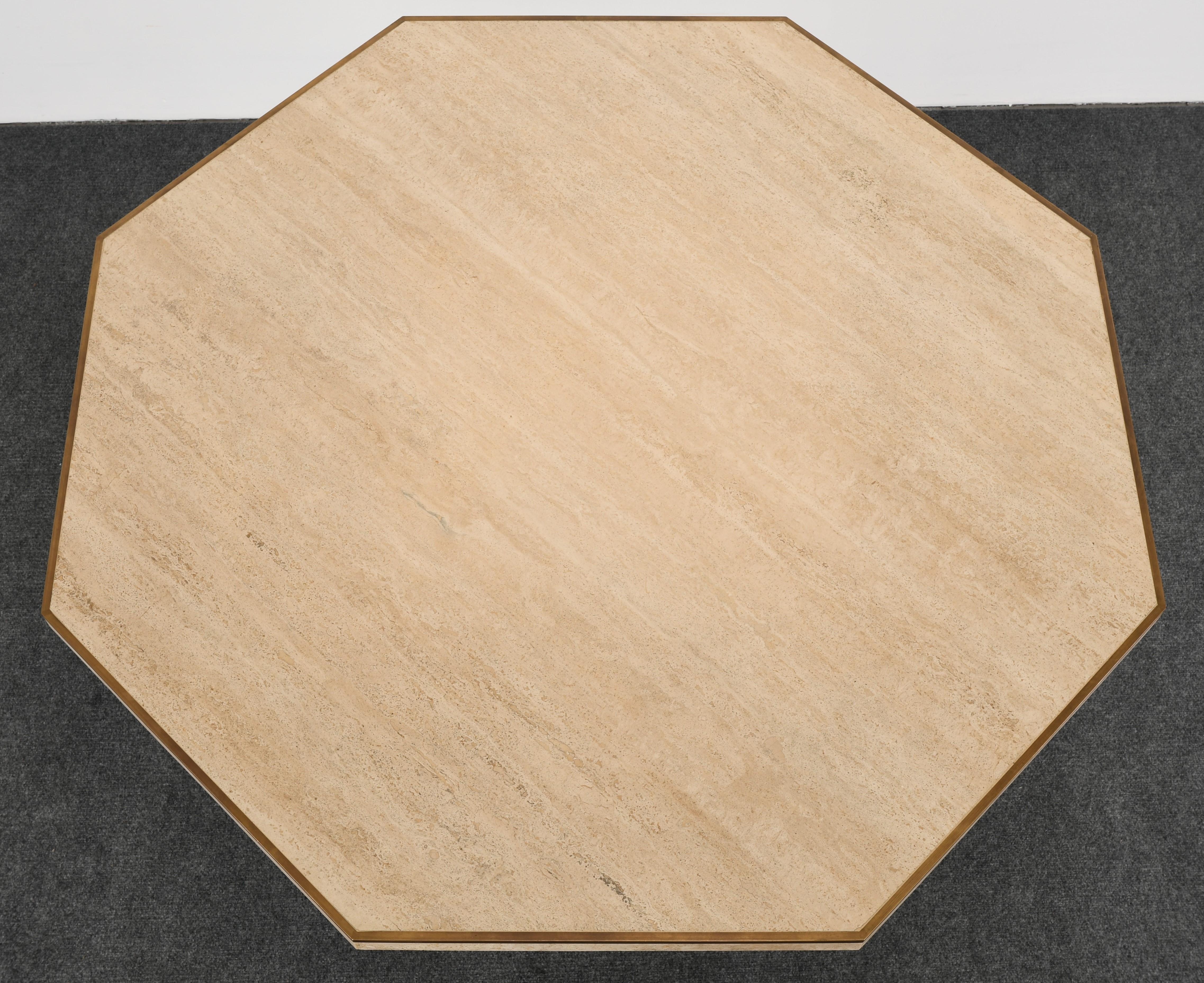Late 20th Century Travertine Octagonal Dining Table with Brass Roche Bobois Style, 1970s
