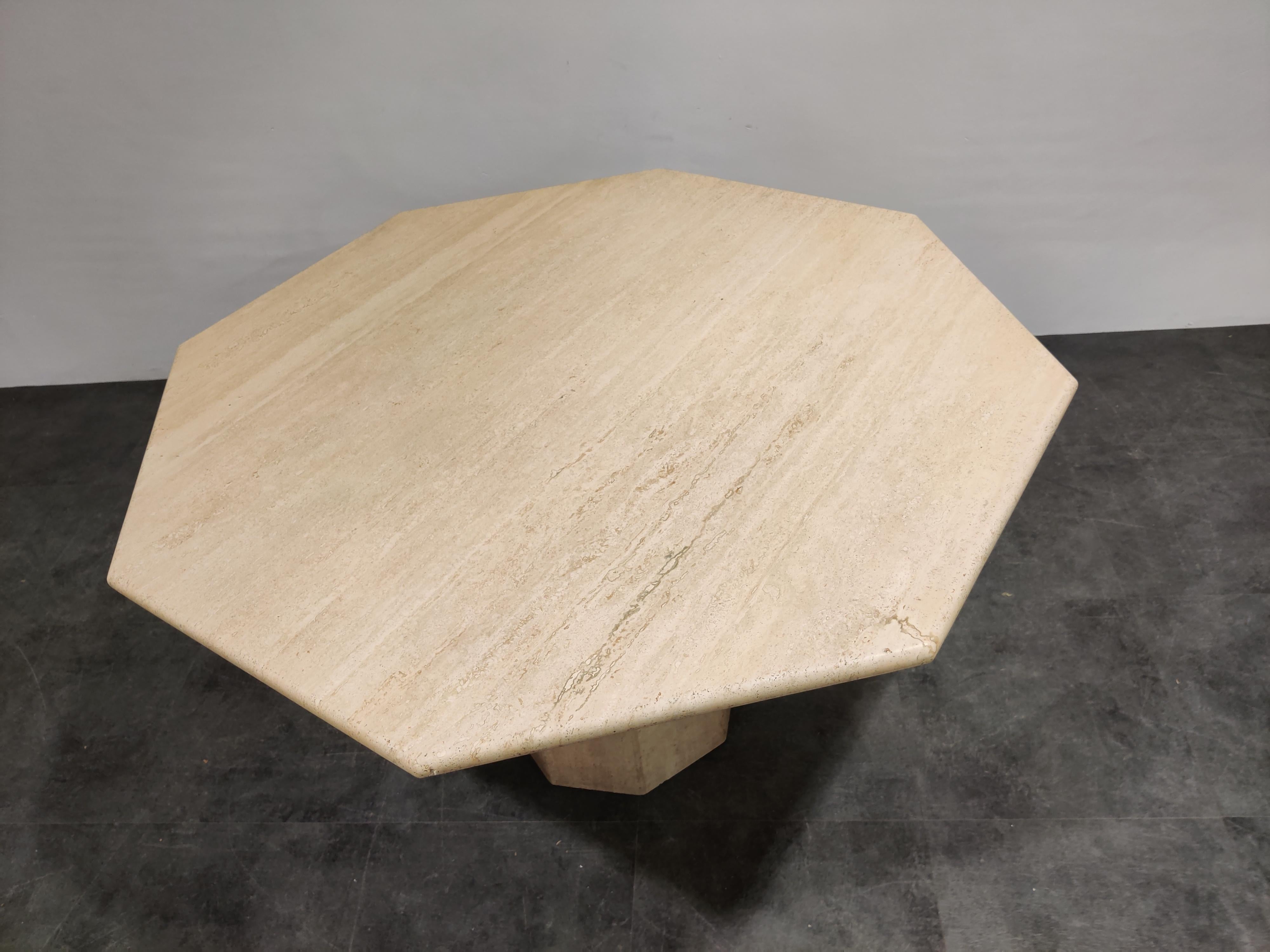 Hollywood Regency Travertine Octogonal Dining Table, 1970s For Sale