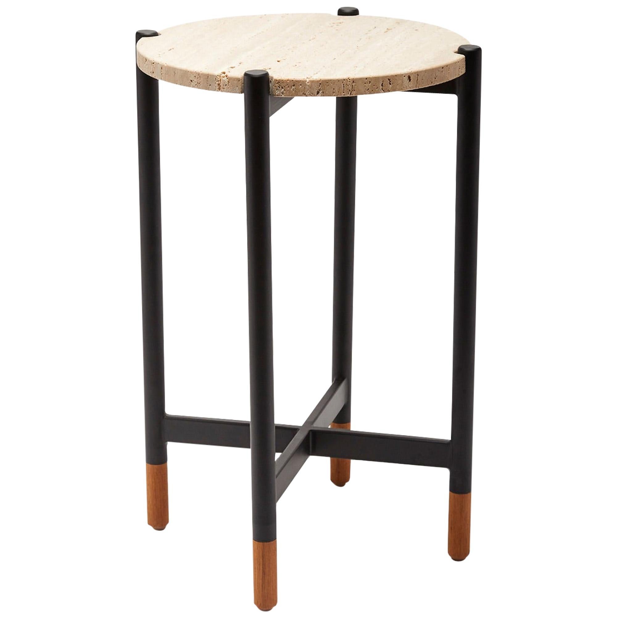 Table à boissons d'extérieur en bronze travertin par Lawson-Fenning