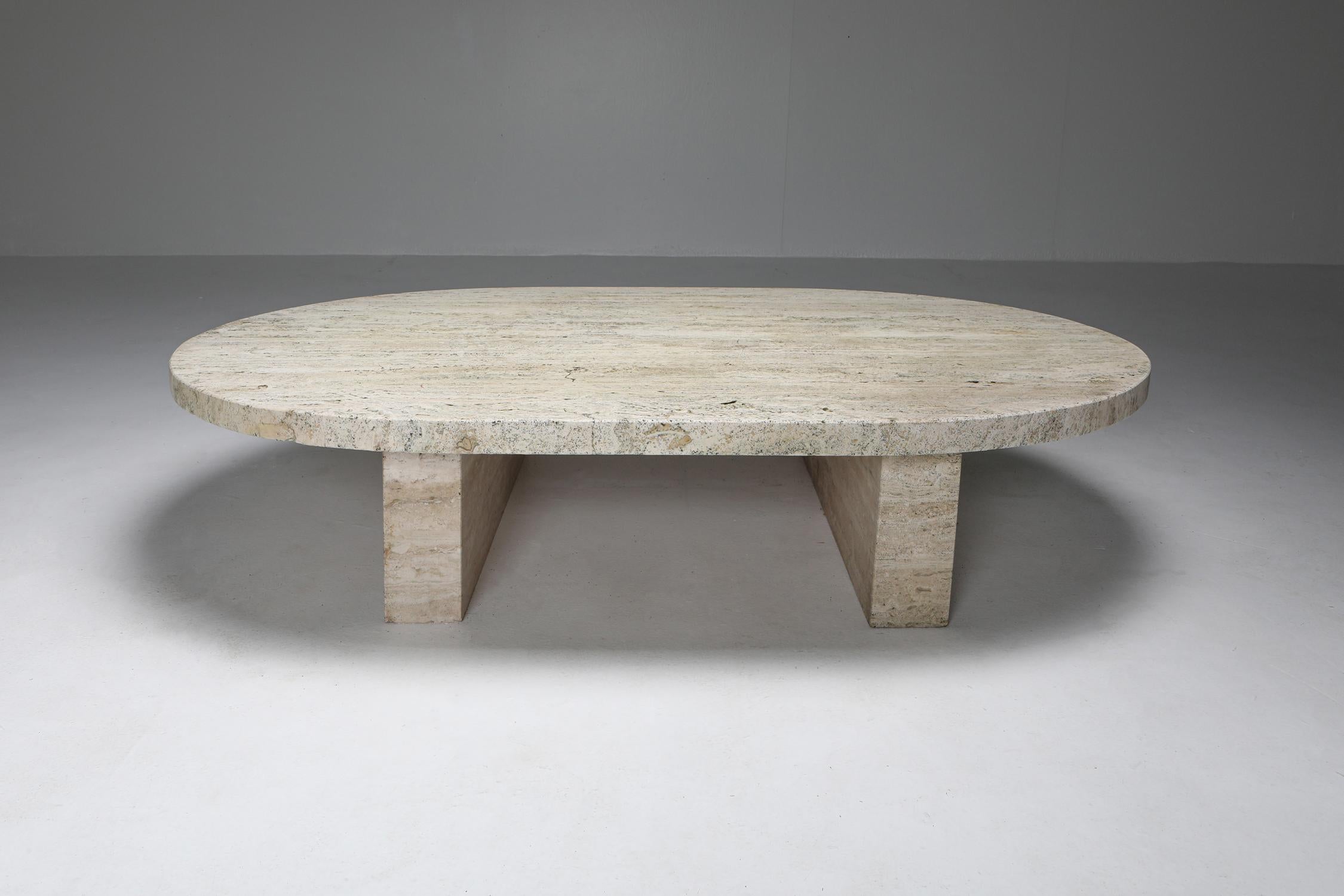 travertine coffee table oval