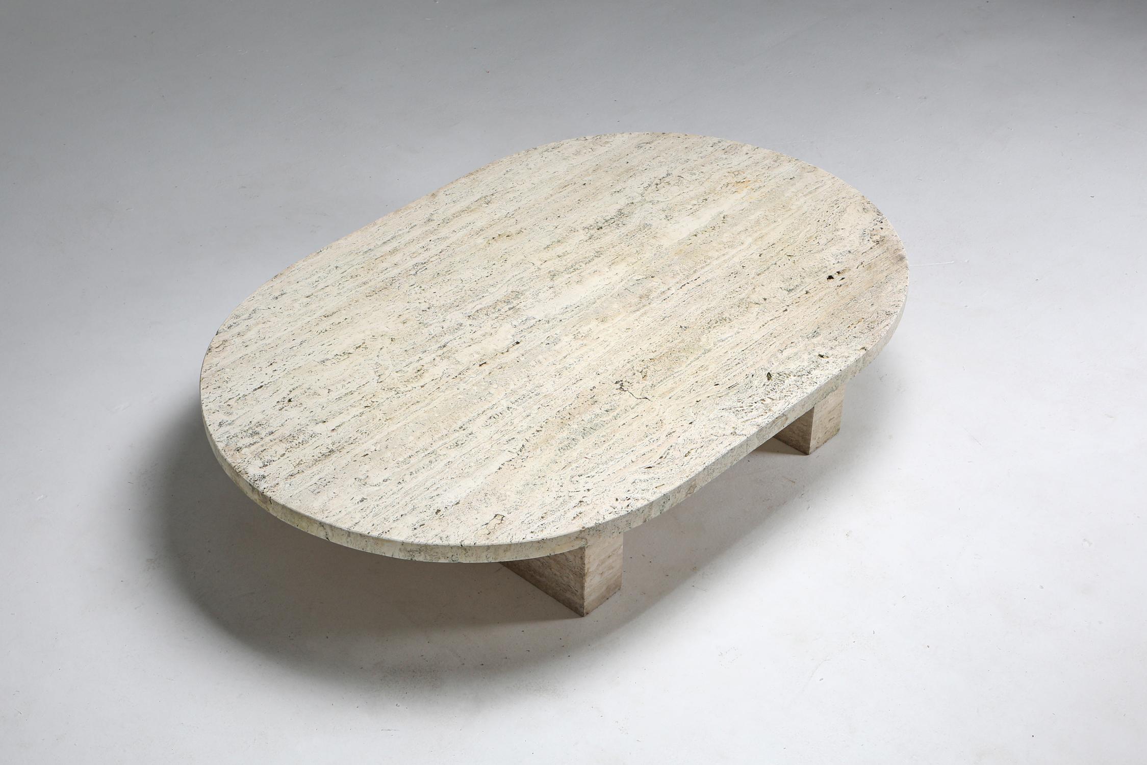 Brutalist Travertine Oval Coffee Table