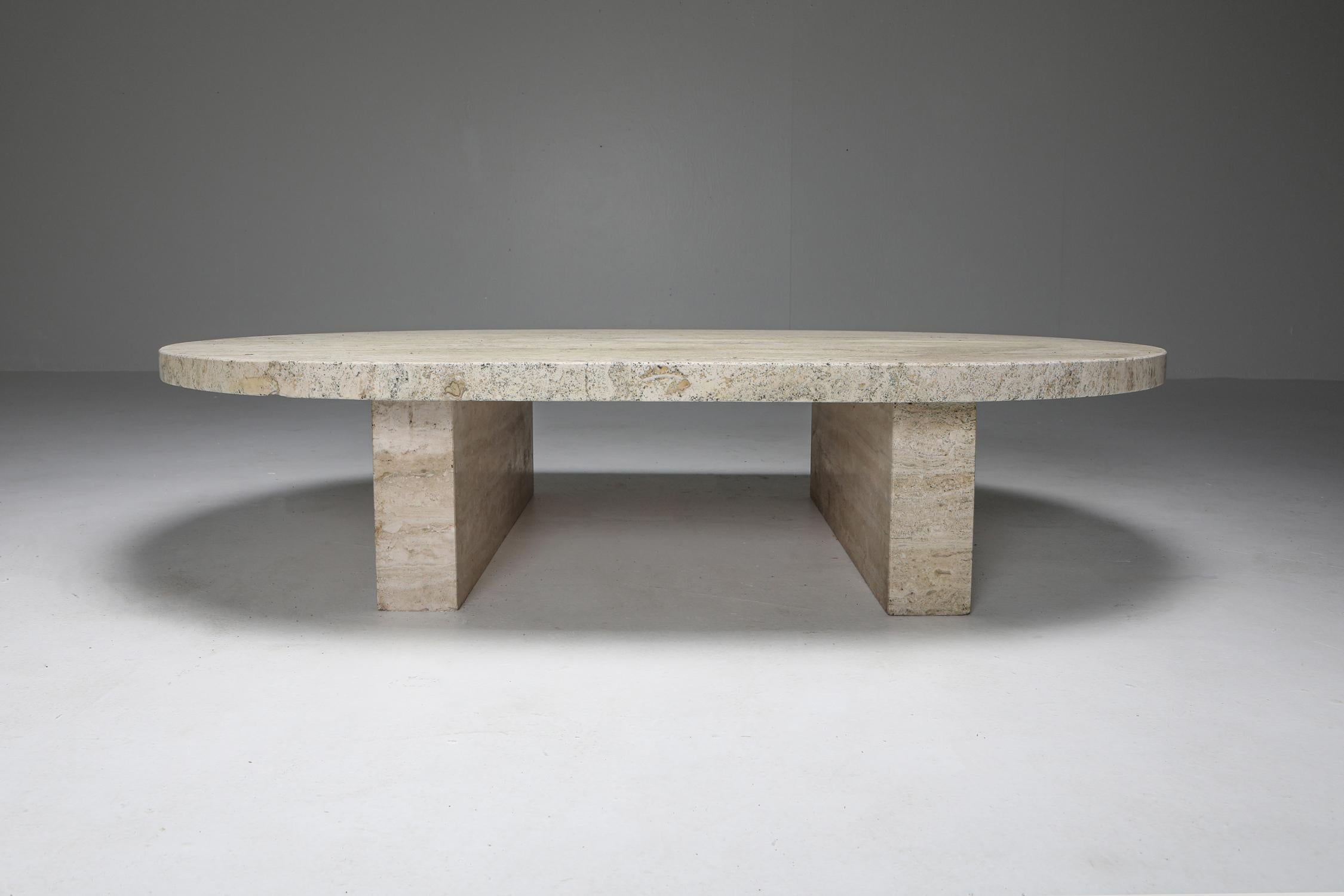 French Travertine Oval Coffee Table
