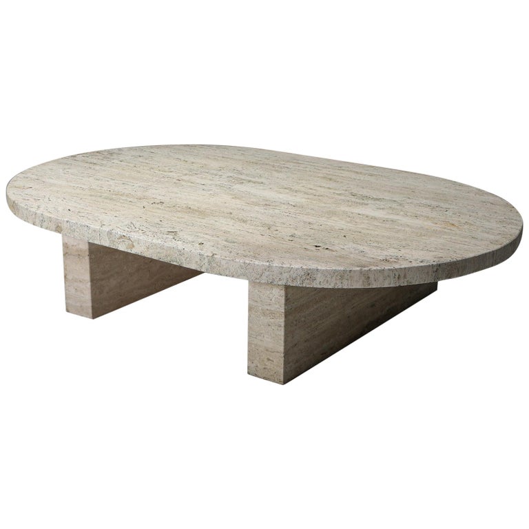 Travertine Oval Coffee Table at 1stDibs | stone oval coffee table