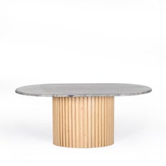 Travertine Oval Coffee Table with Oak Base – DOCIA