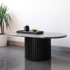 Travertine Oval Coffee Table with Oak Base – DOCIA