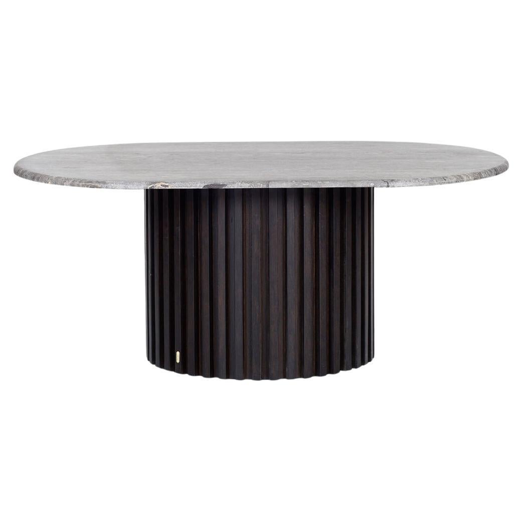 Table basse ovale en travertin avec base en Oak - DOCIA