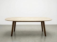 Travertine Oval Dining Table With Walnut Wood, 2025 Brand New & Custom