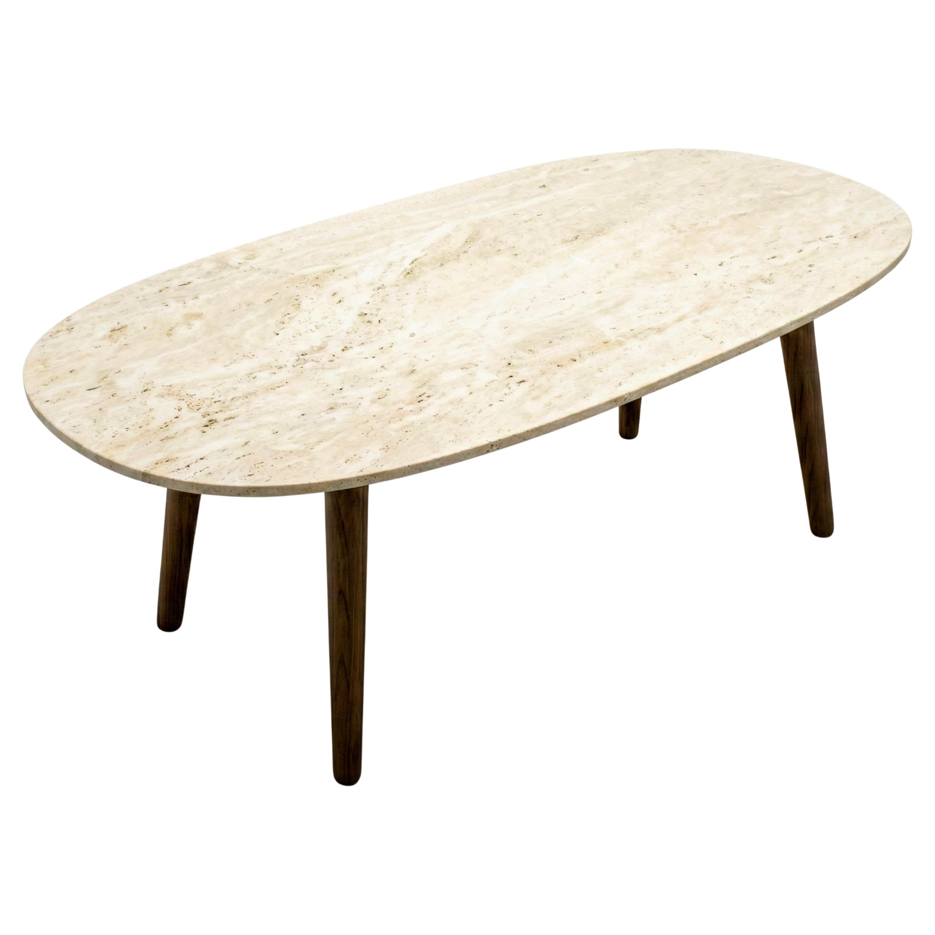 Travertine Oval Dining Table With Walnut Wood, 2025 Brand New 
Custom For Sale