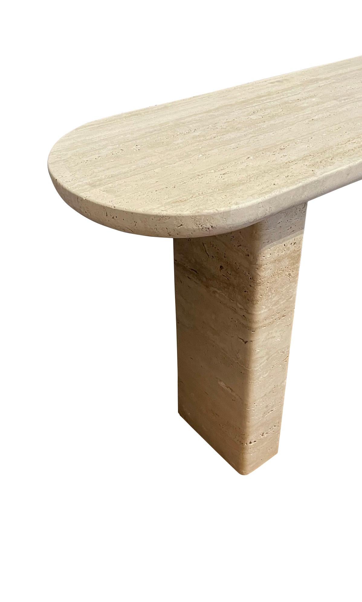Travertine Oval Shaped Top Console, Italy, 1980s In Good Condition For Sale In New York, NY
