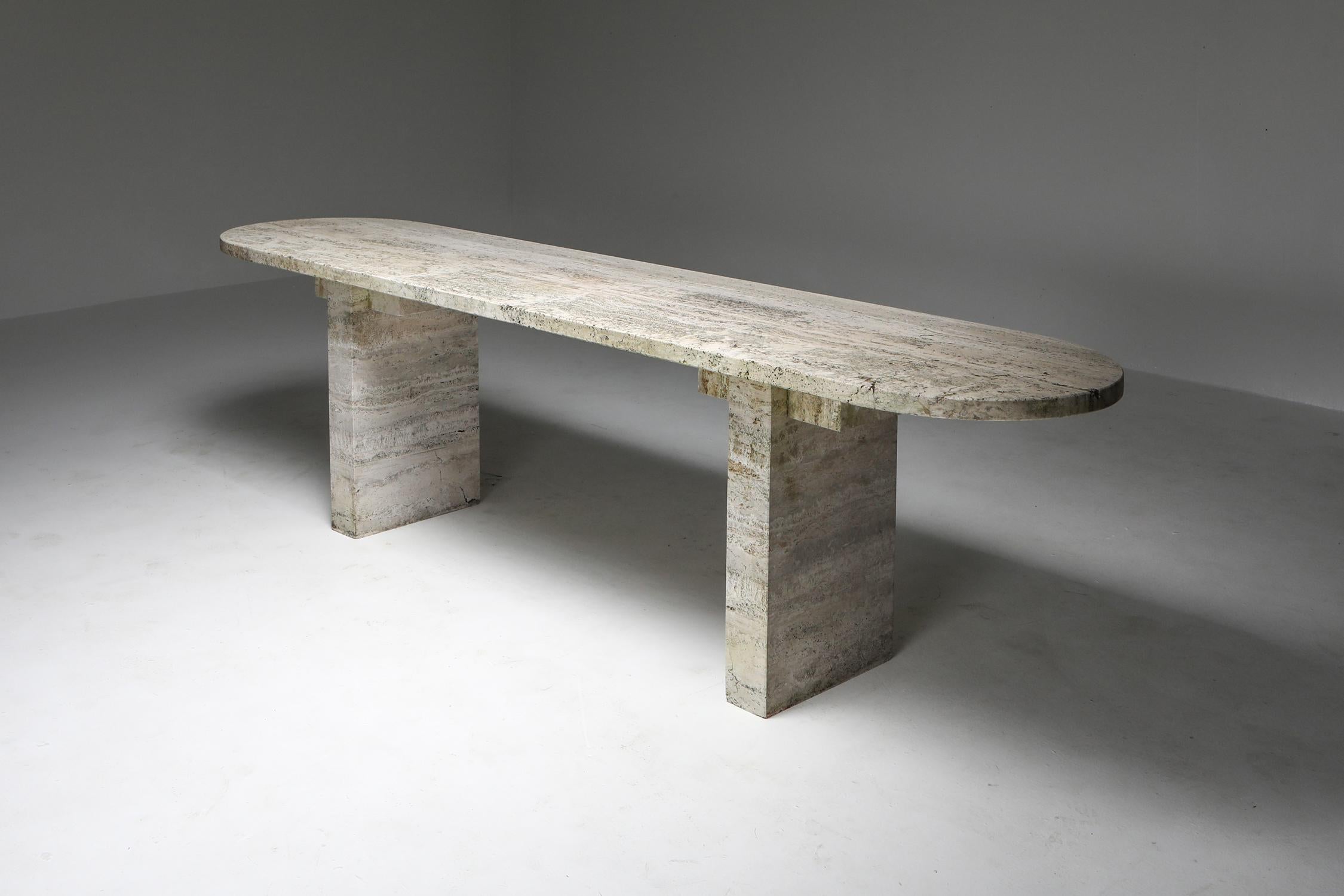 French Travertine Oval Table