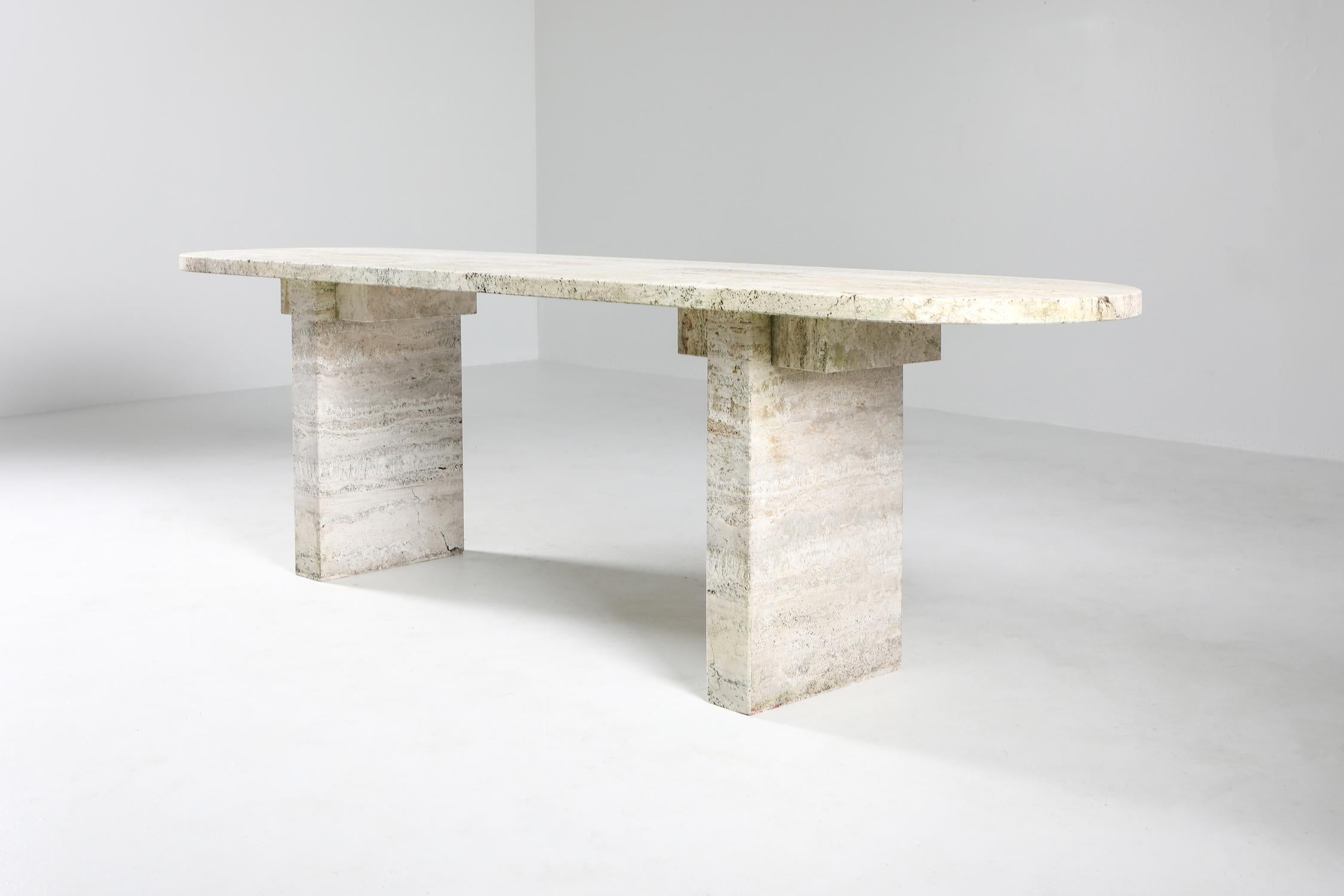 Late 20th Century Travertine Oval Table