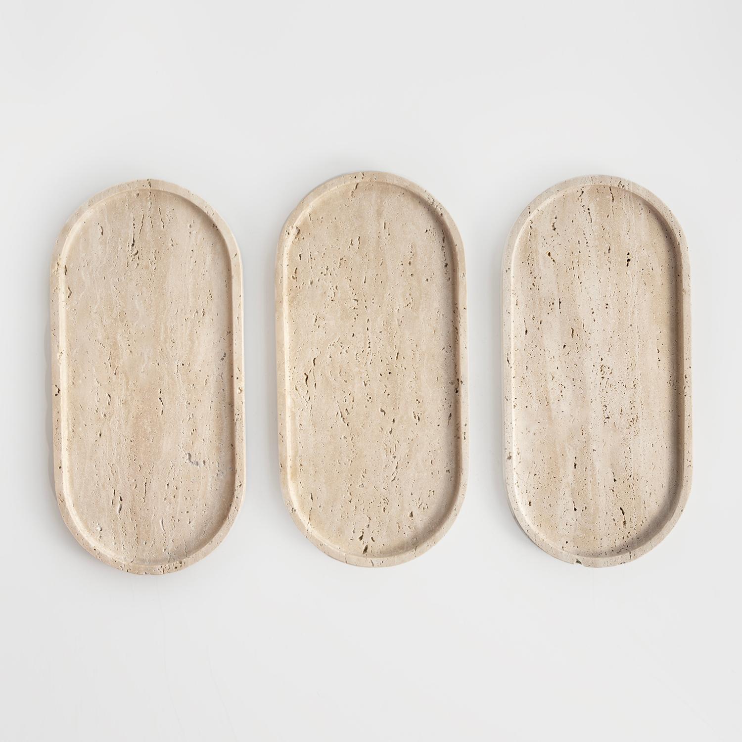 Contemporary Travertine Oval Tray For Sale