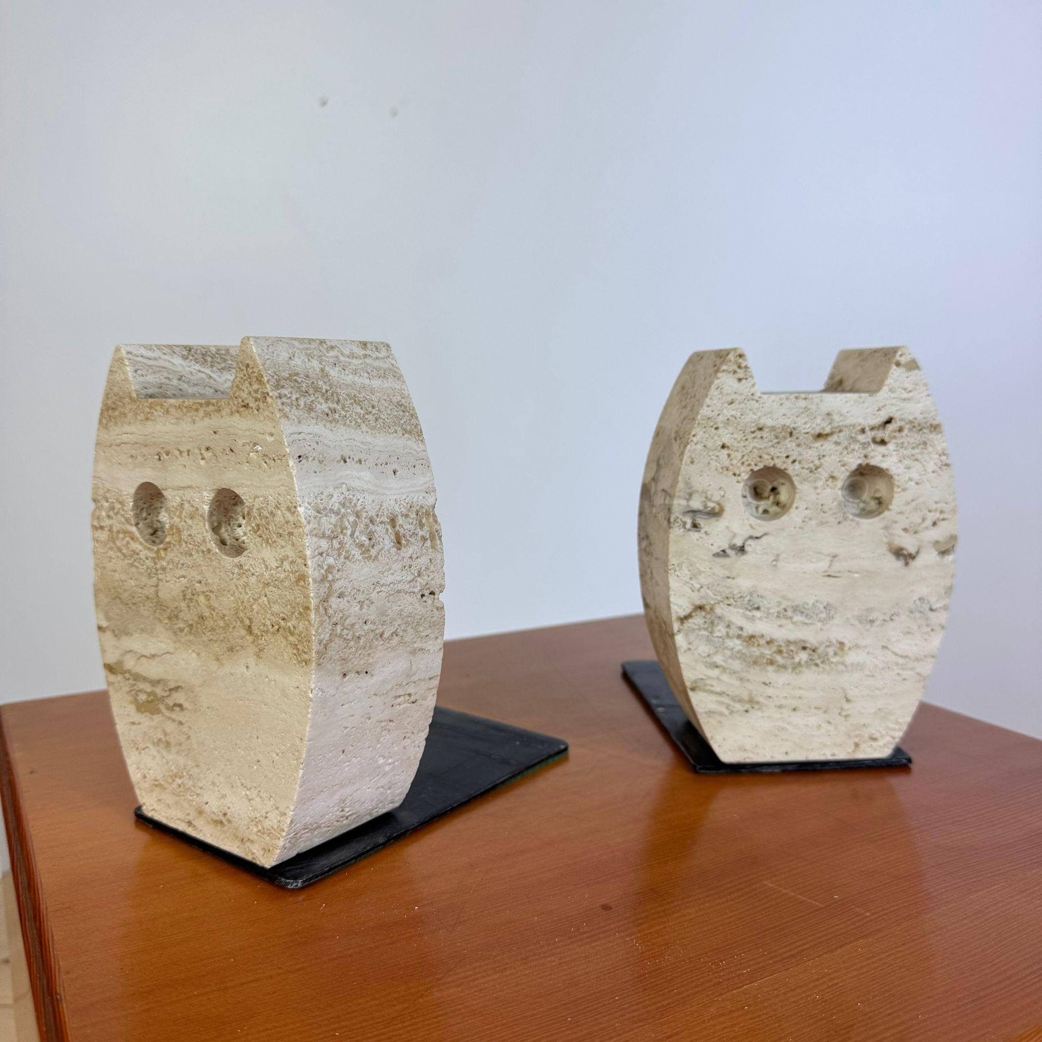 Mid-Century Modern Travertine owls book holders,  Enzo Mari for F.lli Mannelli, Italy 1970 For Sale