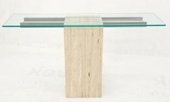 Travertine Pedestal Base Glass Top Console Sofa Hall Table