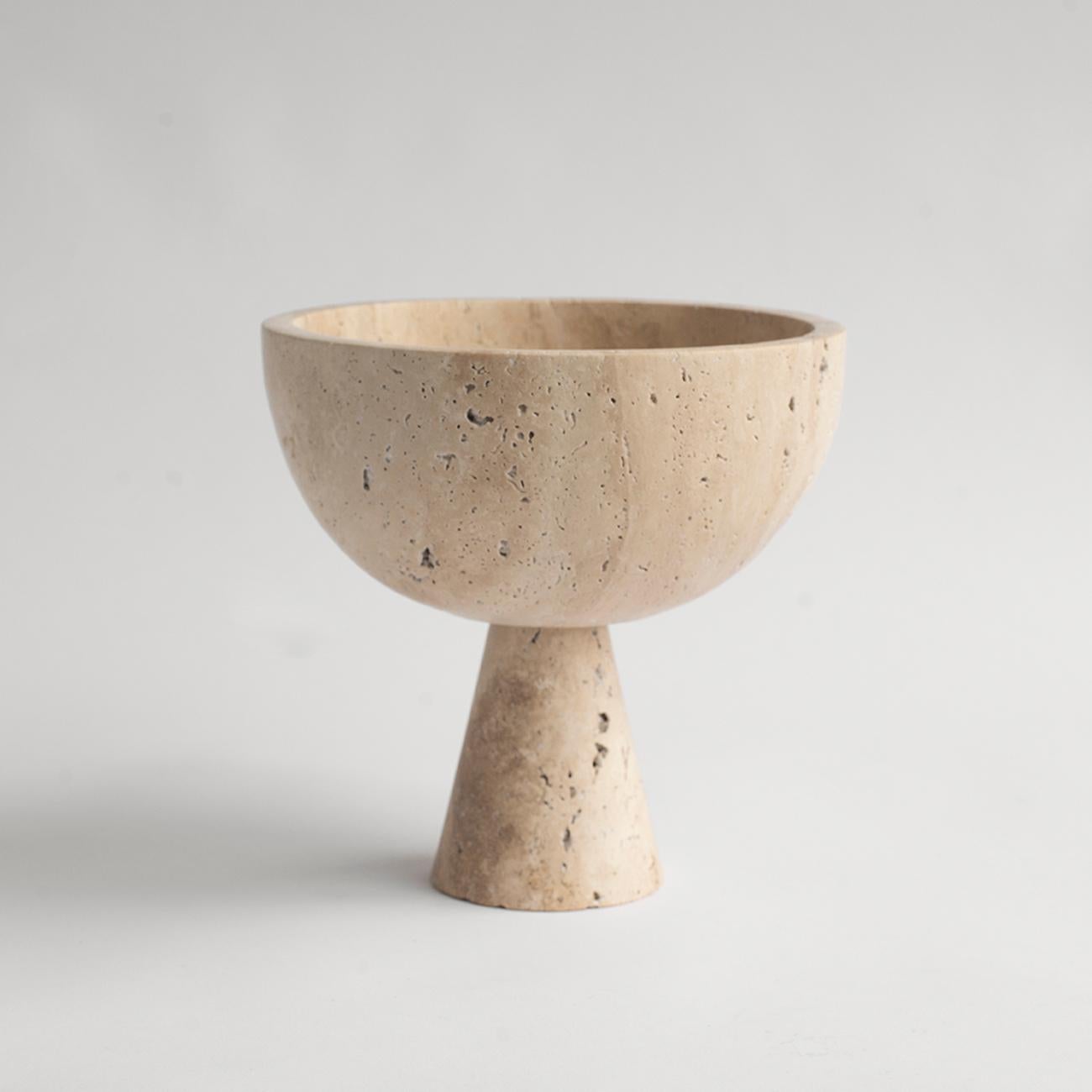 Hand-Crafted Travertine Pedestal Bowl Large For Sale