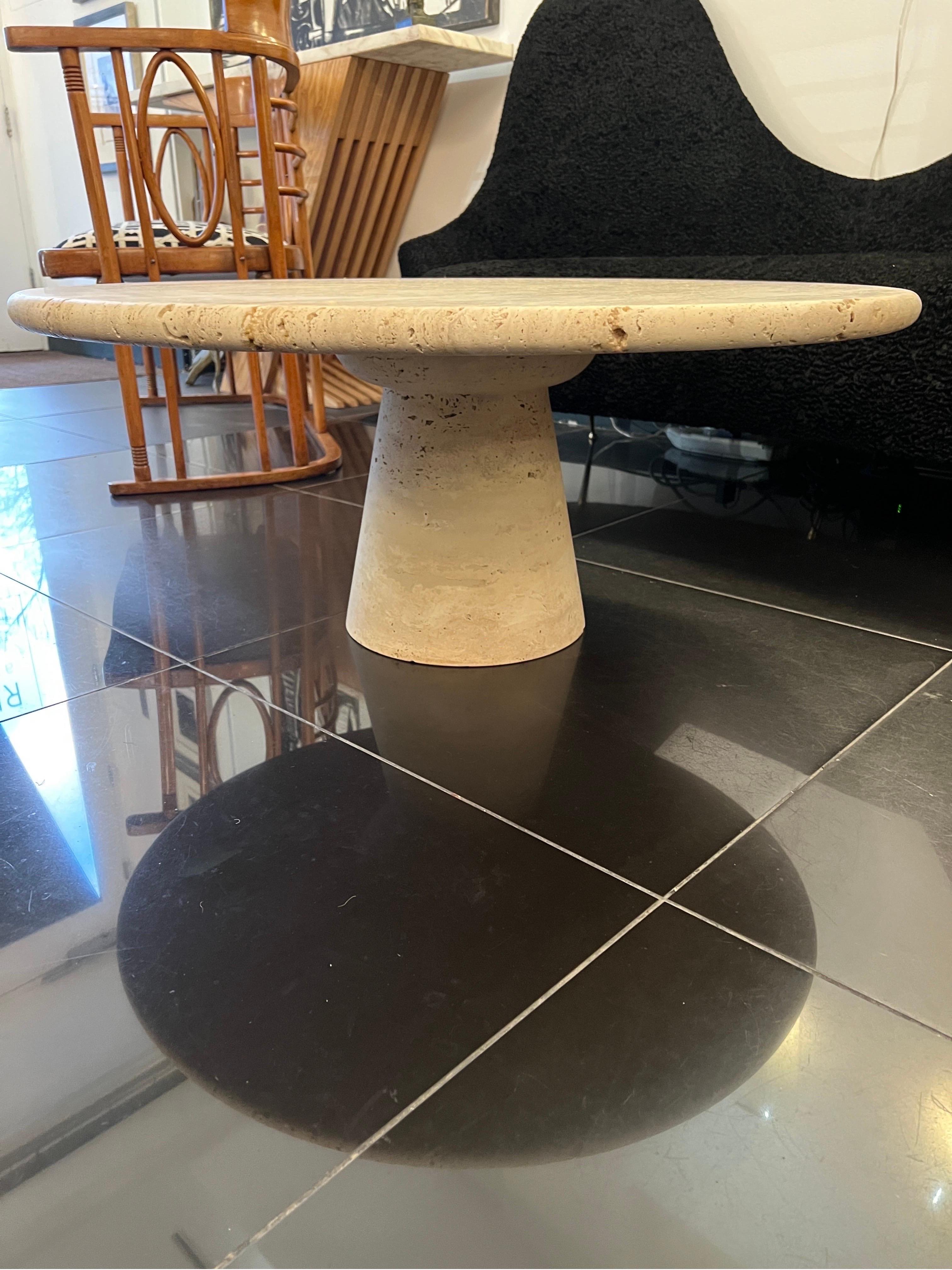 Travertine Pedestal Coffee Table Attributed to Angelo Mangiarotti at