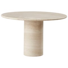 Travertine Pedestal Dining Table, France, circa 1970