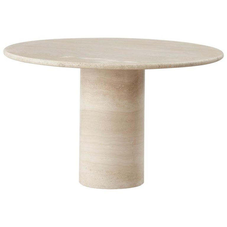 Travertine Pedestal Dining Table, France, circa 1970 at 1stDibs
