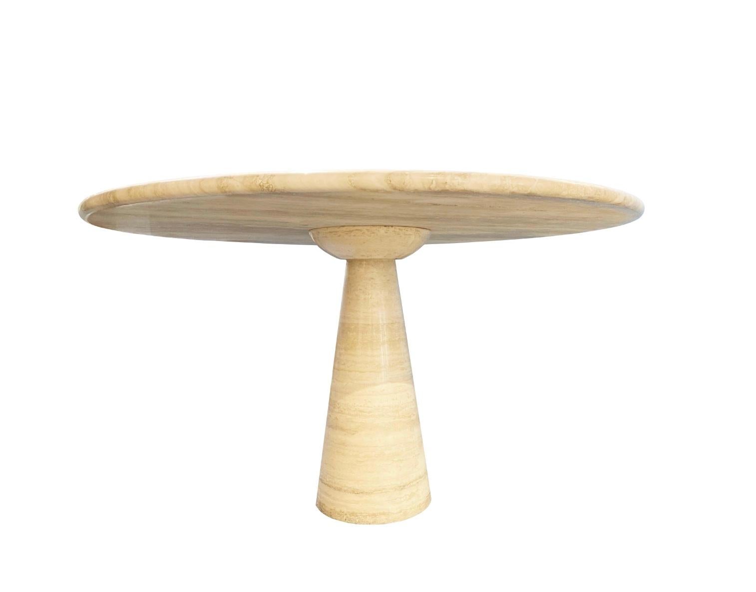 Mid-Century Modern Travertine Pedestal dining table in the spirit of Angelo Mangiarotti Italy c1980 For Sale