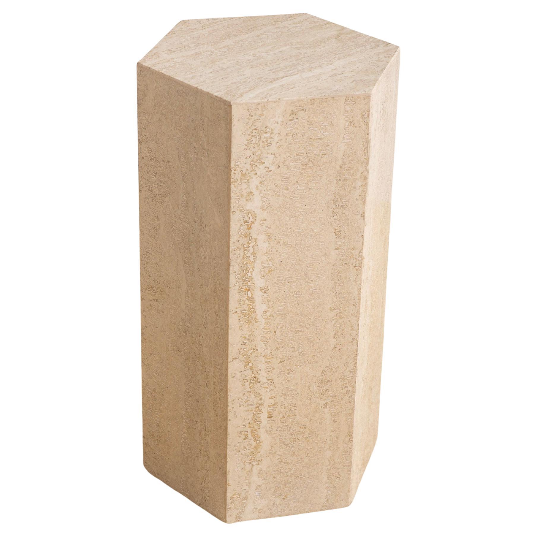 Travertine Pedestal or Table Base in Octagon Pillar Form