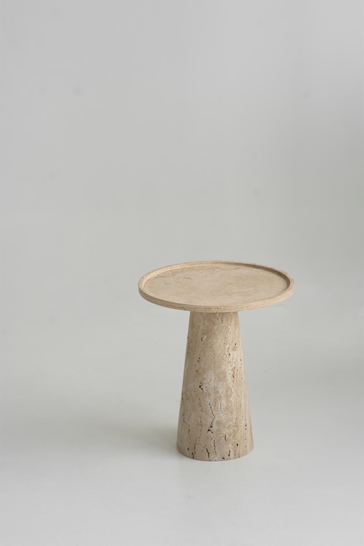 Modern Travertine Pedestal Side Table For Sale