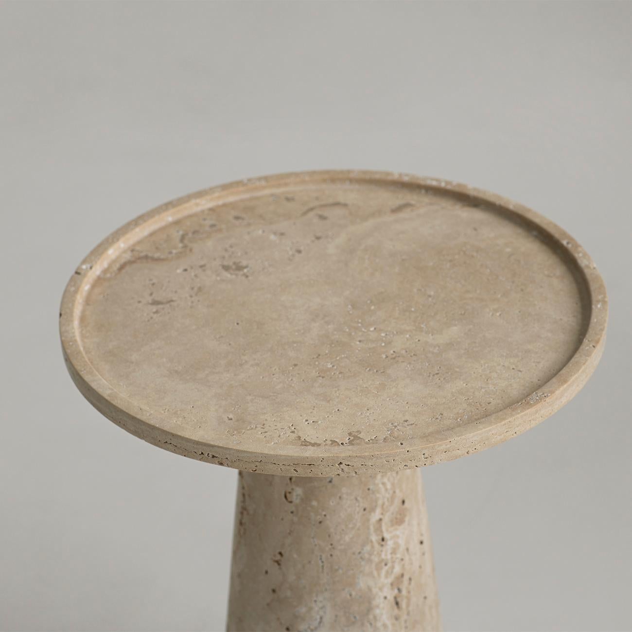 Dutch Travertine Pedestal Side Table For Sale