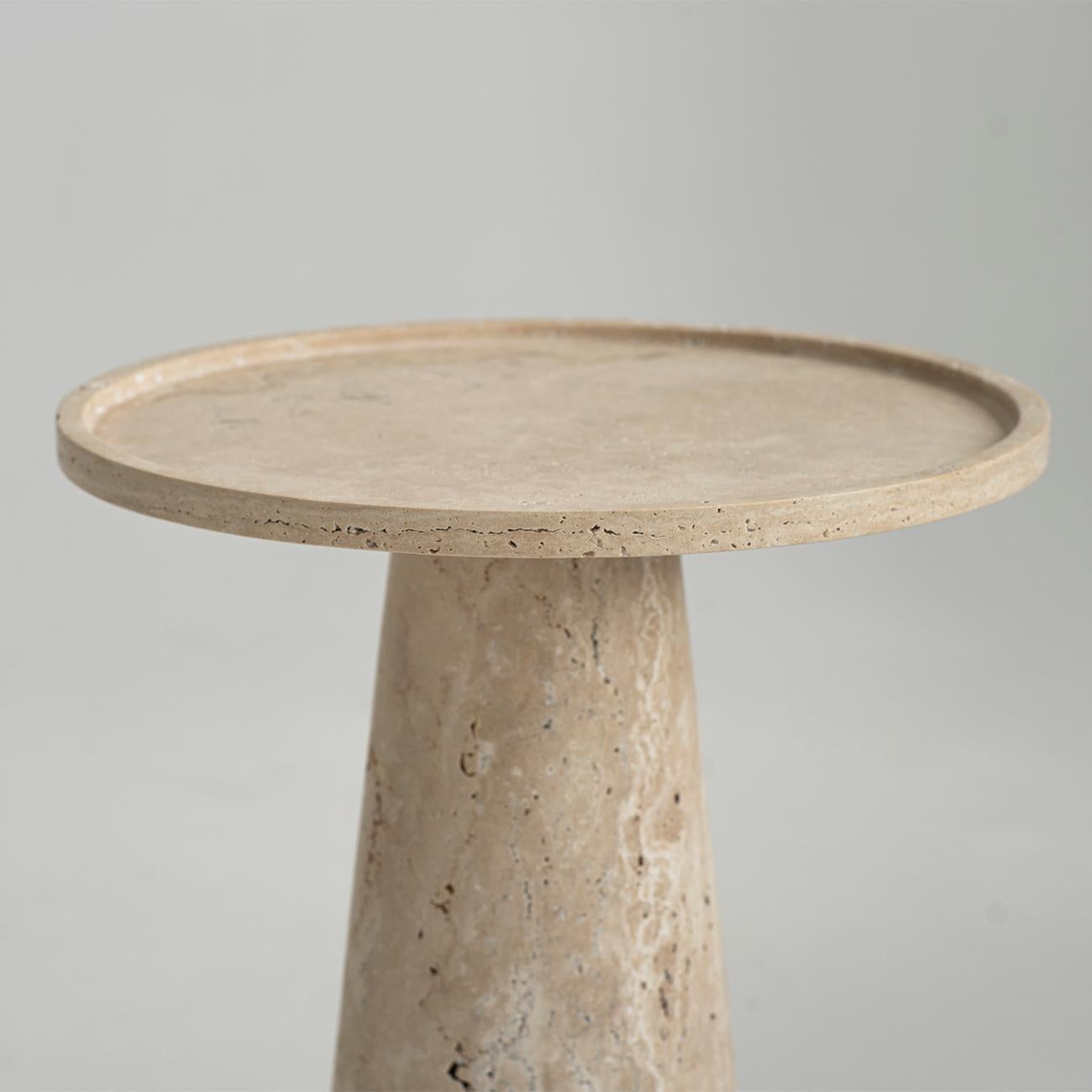 Hand-Crafted Travertine Pedestal Side Table For Sale