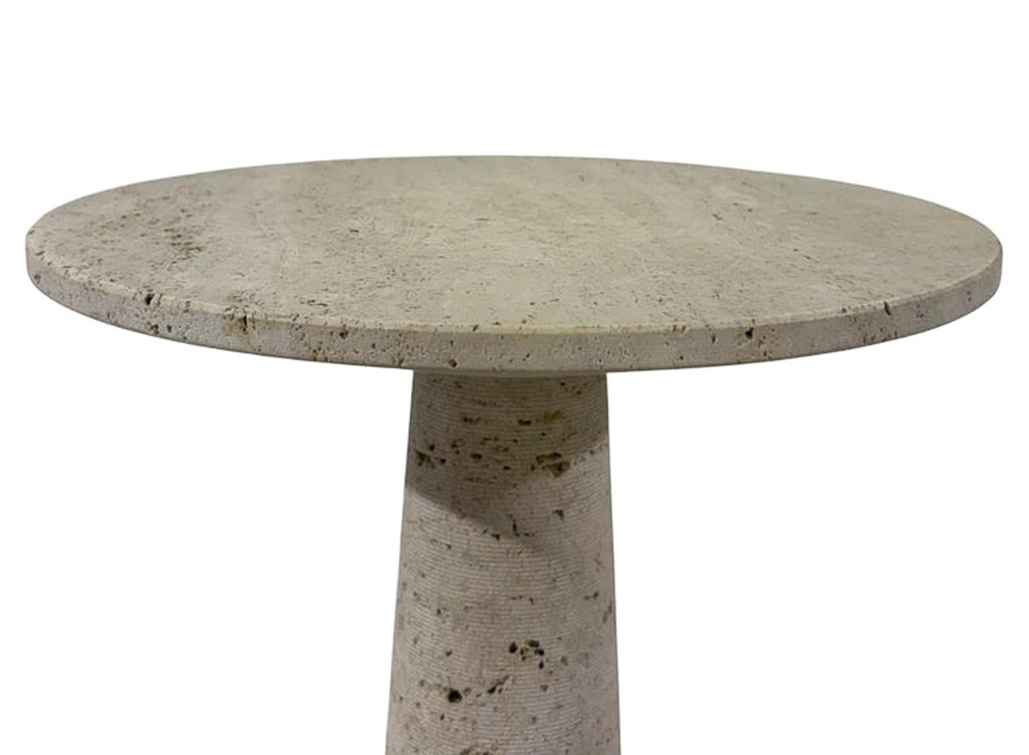 Italian Travertine Pedestal Table, in the style of Angelo Mangiarotti, 1970s For Sale